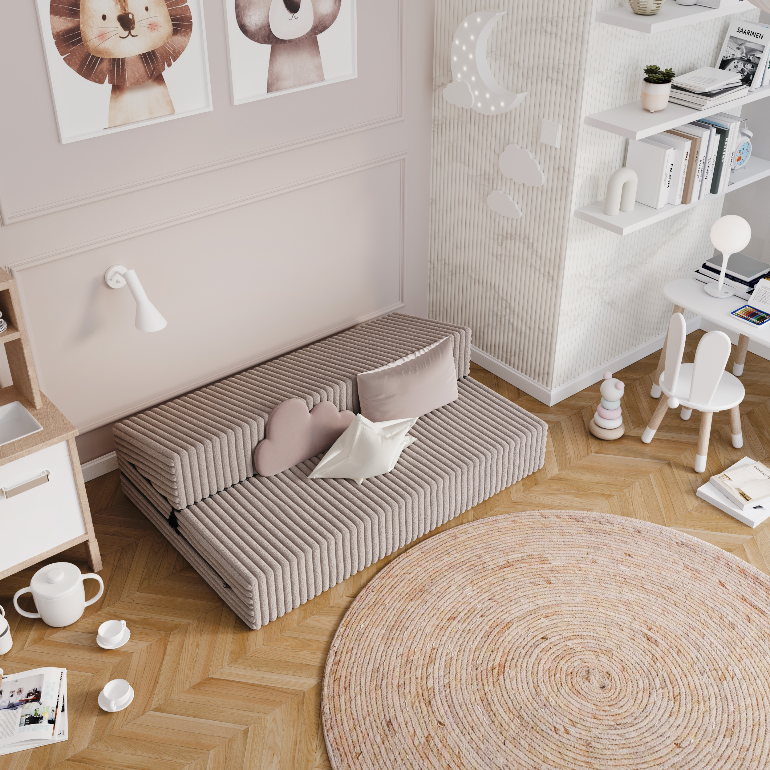 Rozkládací pohovka SUZI BÉŽOVÁ SZTRUKS 120x200 výška 9 cm