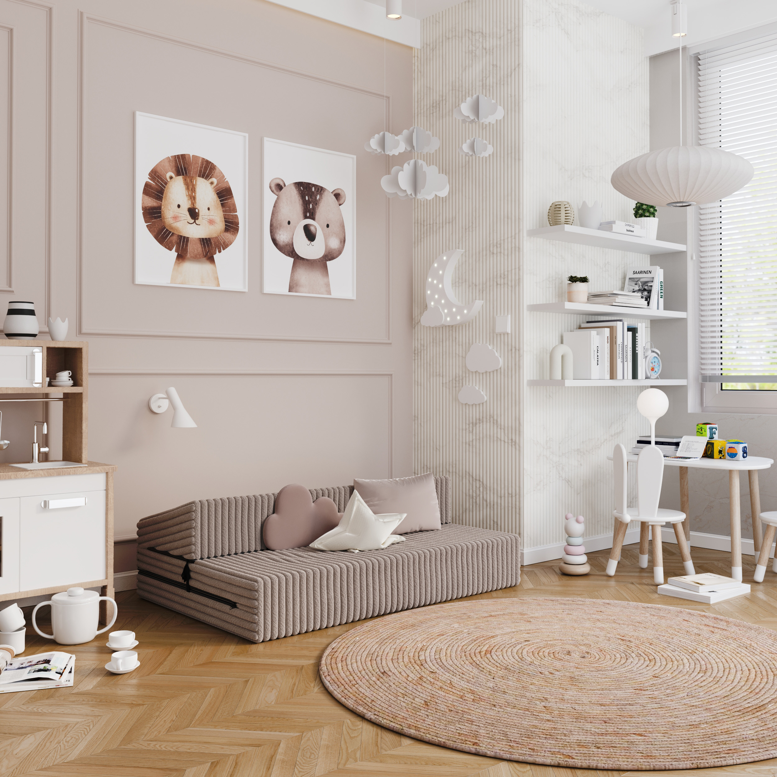 Rozkládací pohovka SUZI BÉŽOVÁ SZTRUKS 120x200 výška 9 cm