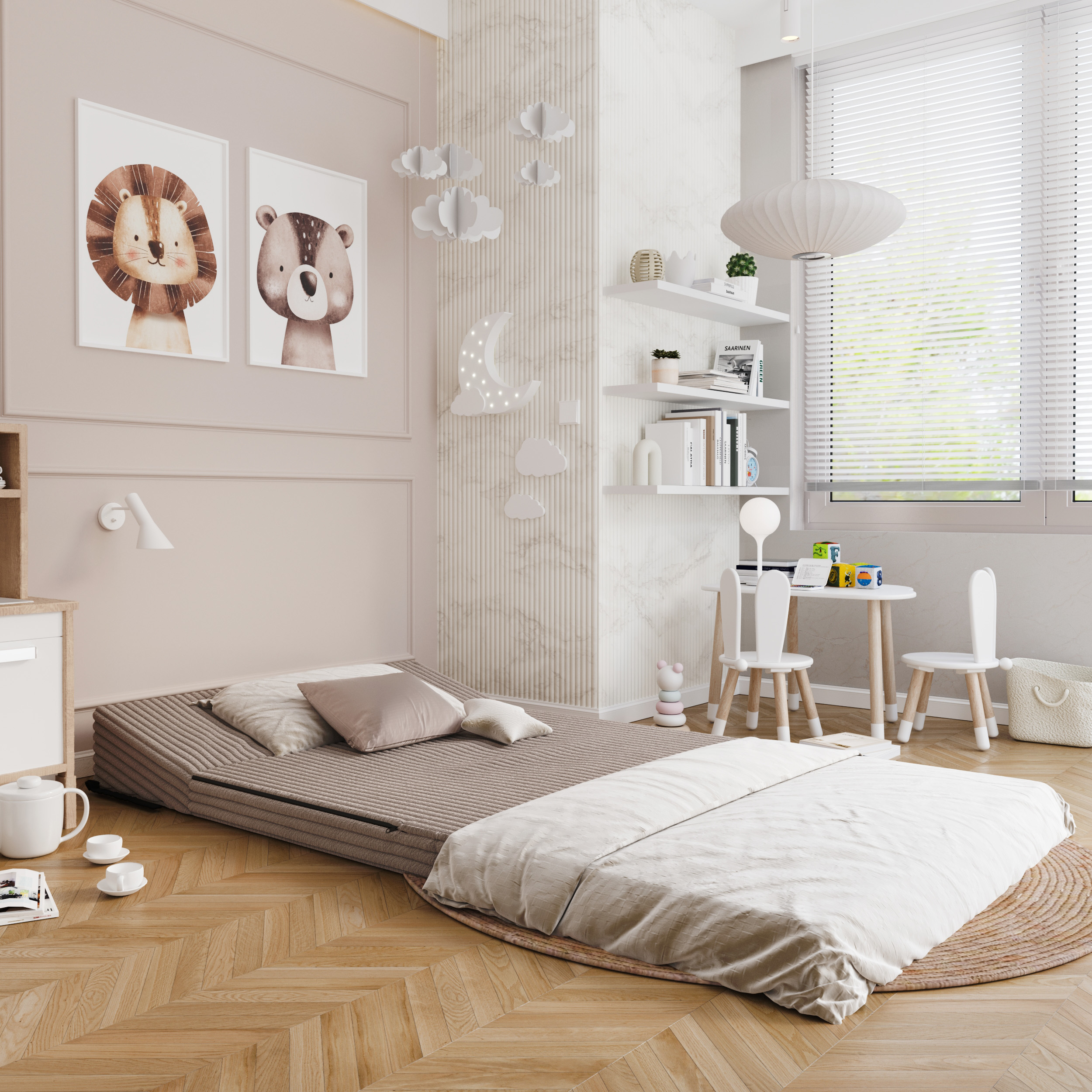 Rozkládací pohovka SUZI BÉŽOVÁ SZTRUKS 120x200 výška 9 cm