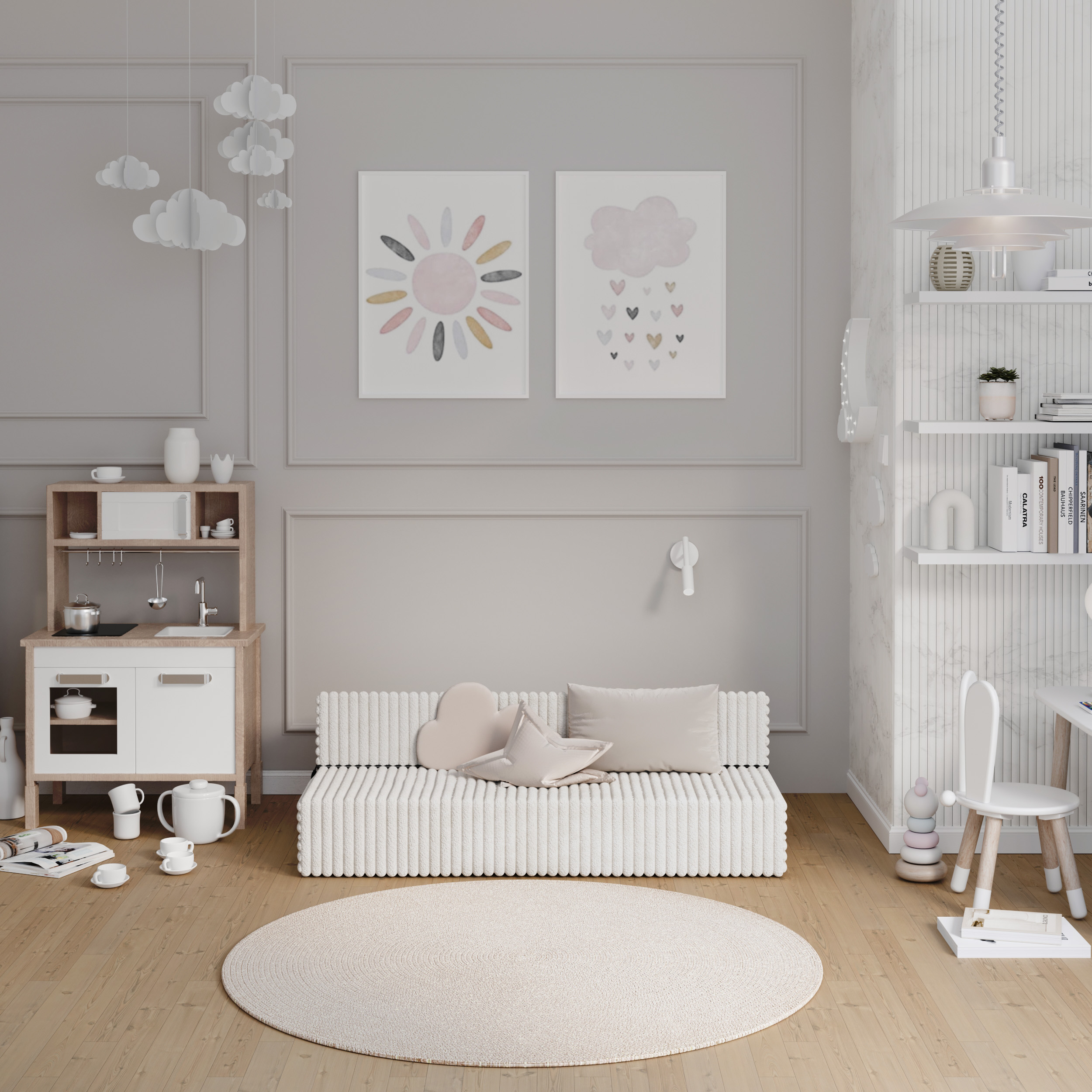 Rozkládací pohovka SUZI BÍLÁ SZTRUKS 120x200 výška 9 cm