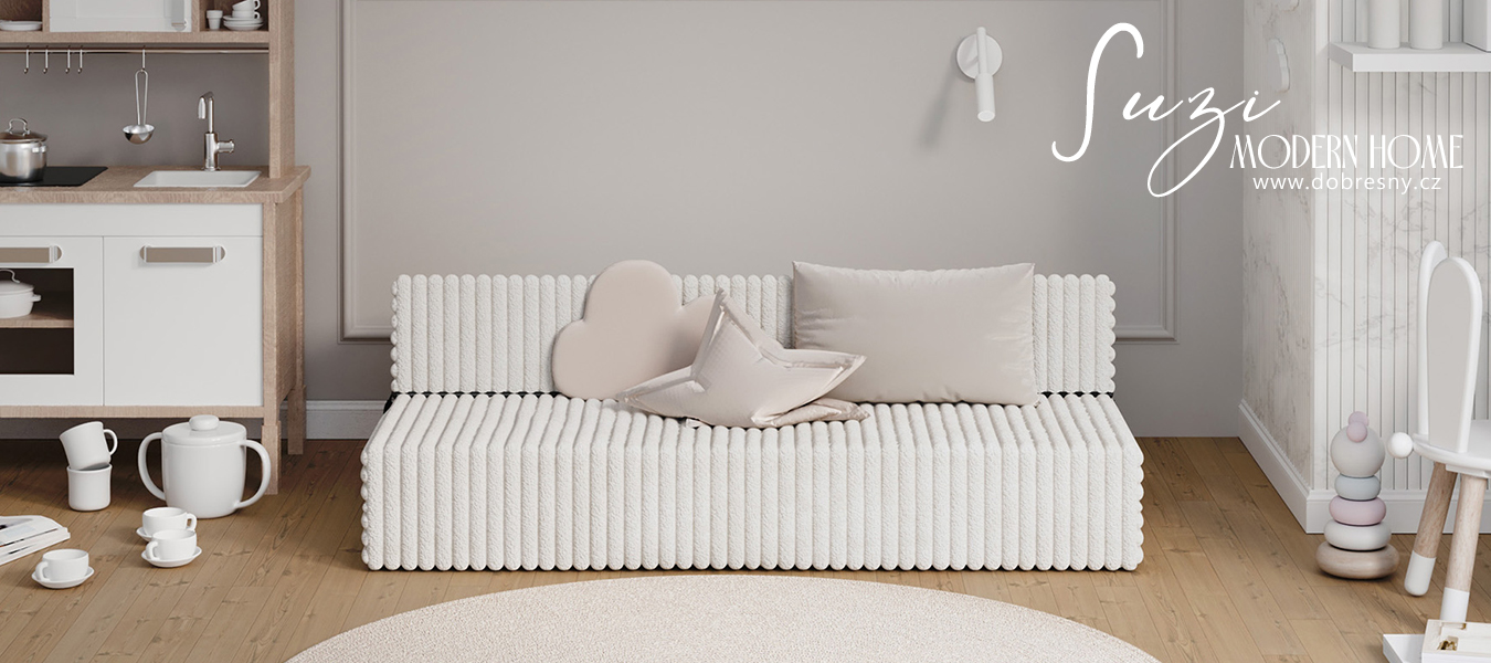 Rozkládací pohovka SUZI BÍLÁ SZTRUKS 120x200 výška 9 cm