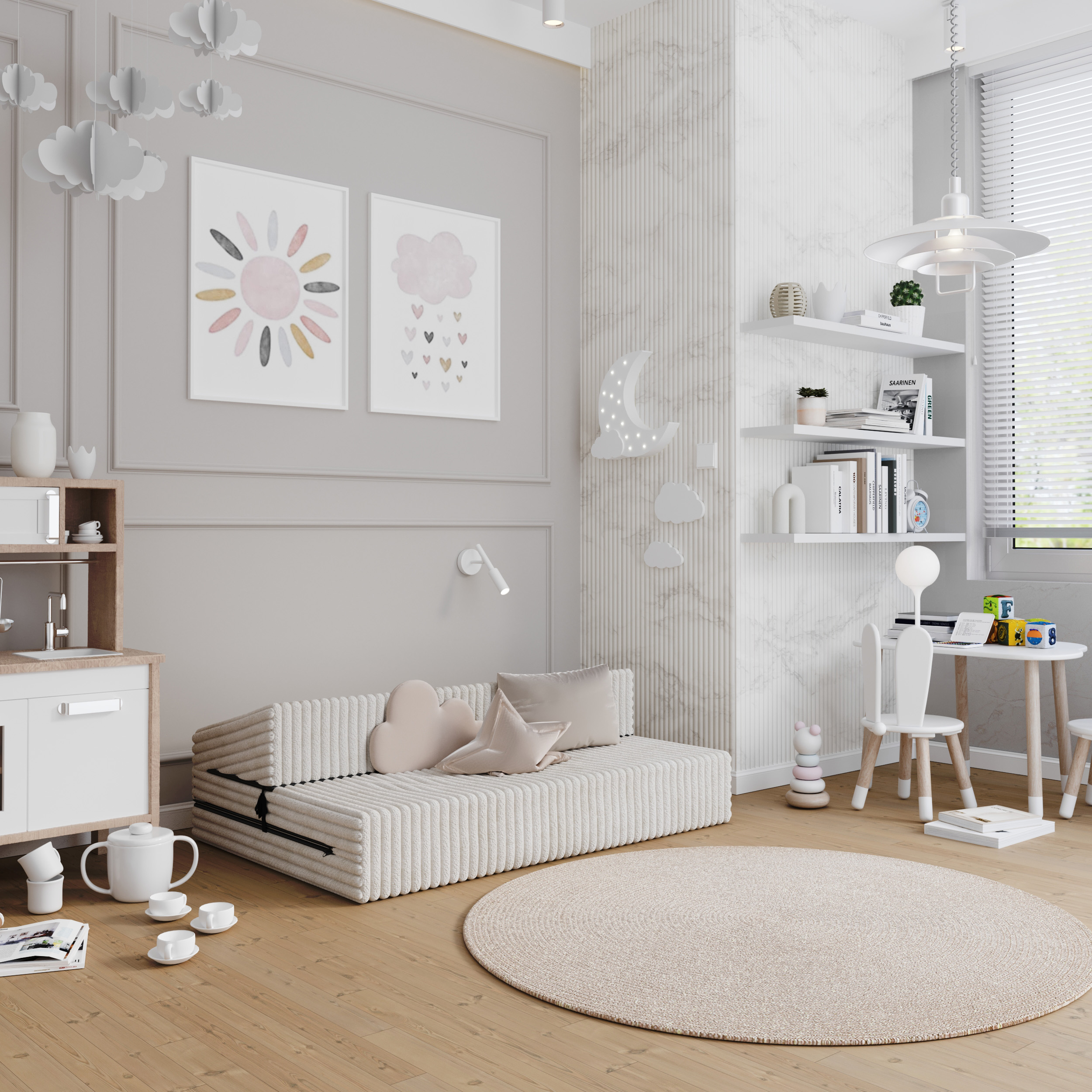 Rozkládací pohovka SUZI BÍLÁ SZTRUKS 120x200 výška 9 cm