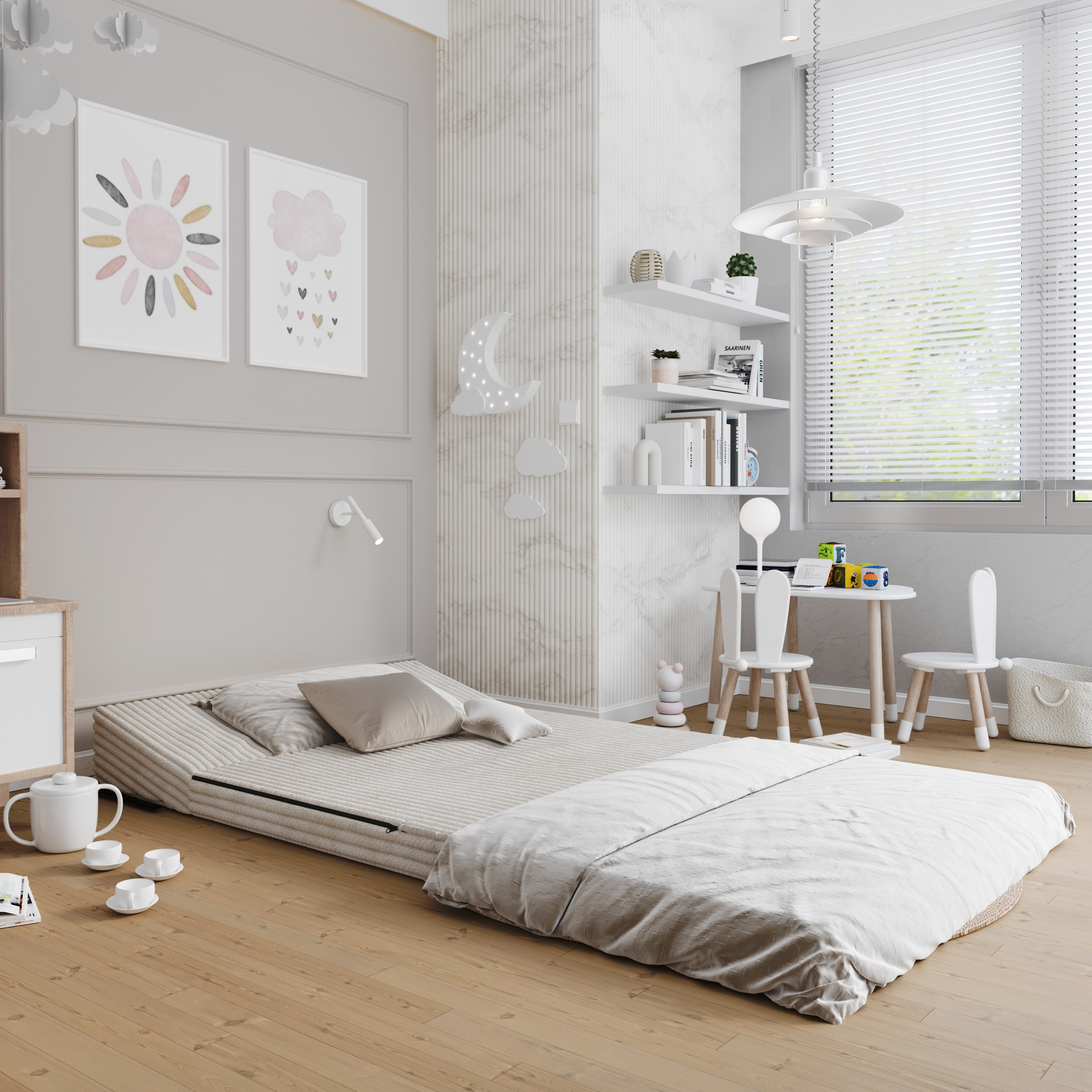 Rozkládací pohovka SUZI BÍLÁ SZTRUKS 120x200 výška 9 cm