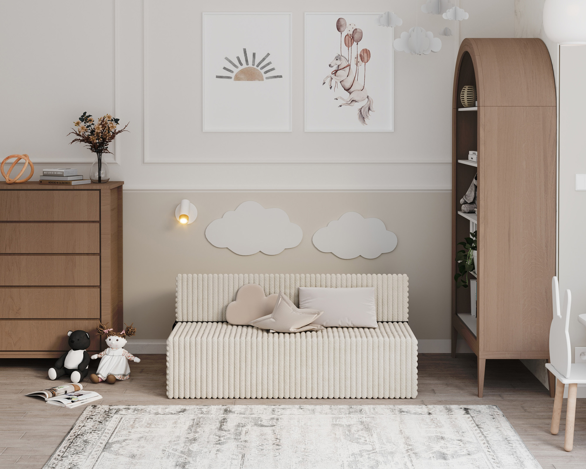 Rozkládací pohovka SUZI BÍLÁ SZTRUKS 120x200 výška 14 cm