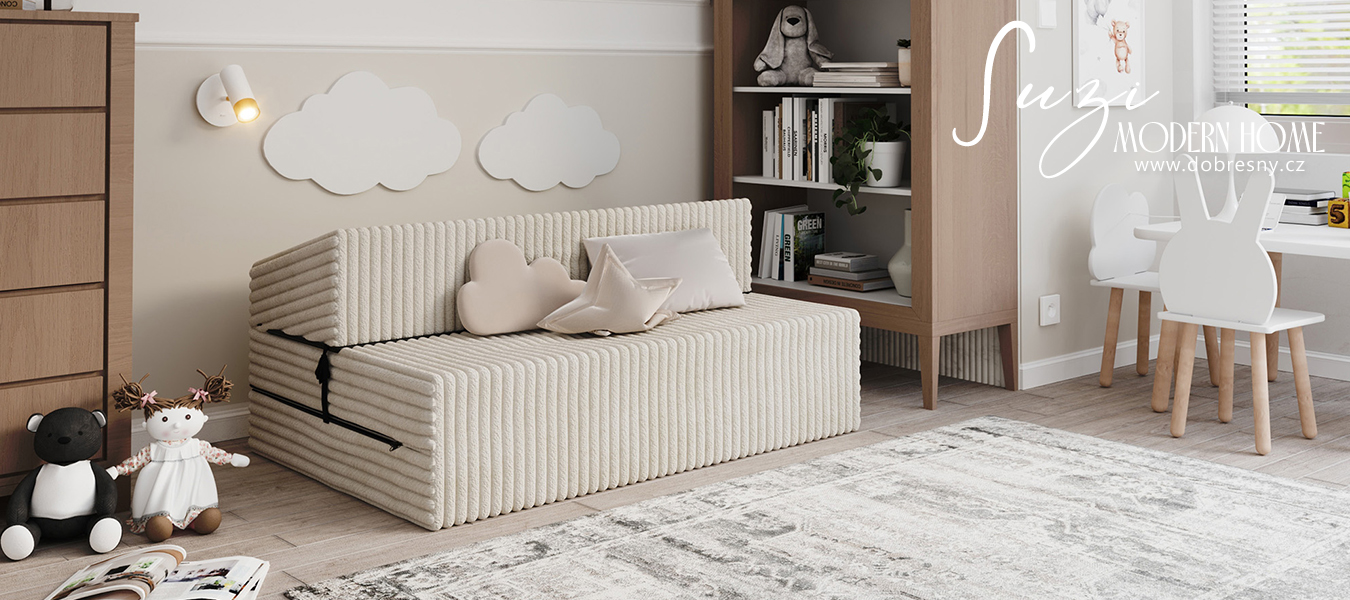 Rozkládací pohovka SUZI BÍLÁ SZTRUKS 120x200 výška 14 cm