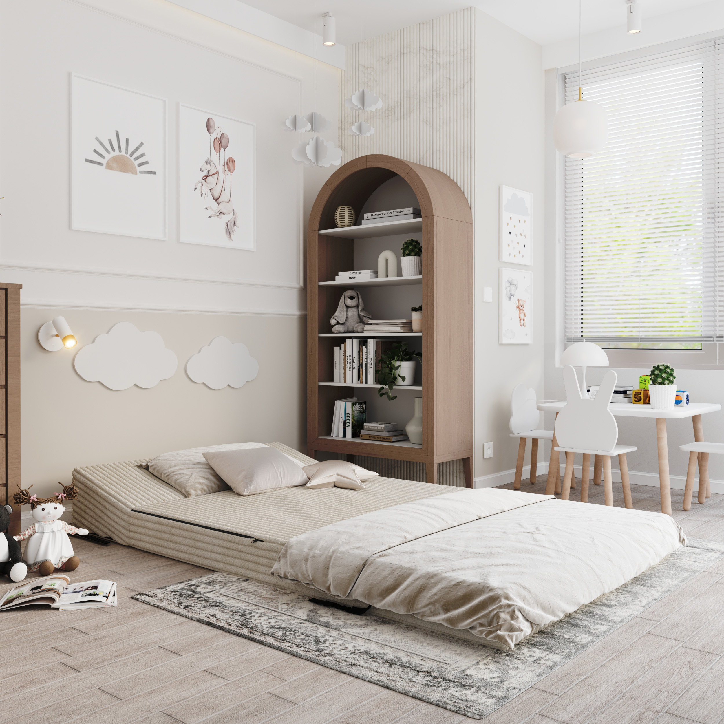 Rozkládací pohovka SUZI BÍLÁ SZTRUKS 120x200 výška 14 cm