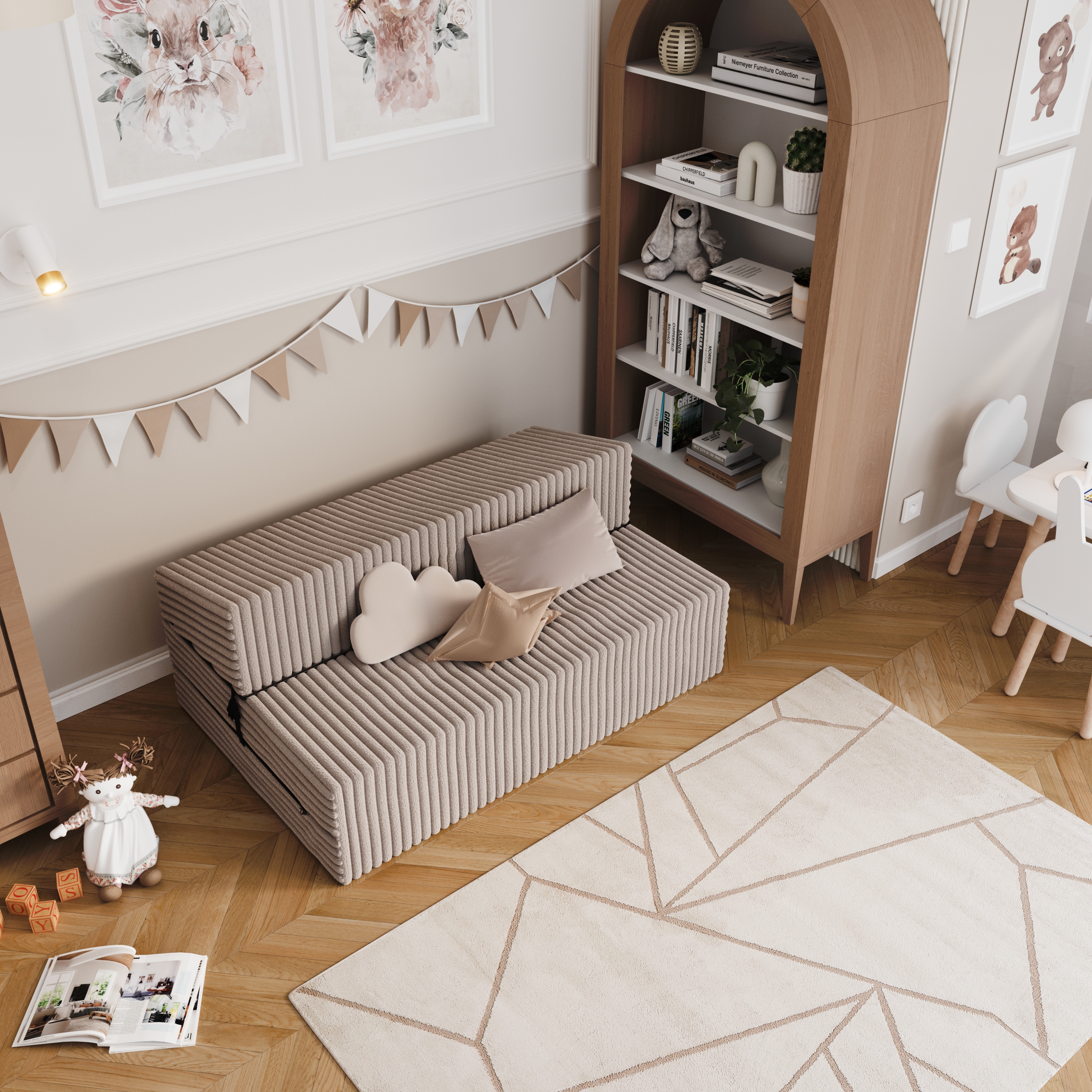 Rozkládací pohovka SUZI BÉŽOVÁ SZTRUKS 120x200 výška 14 cm