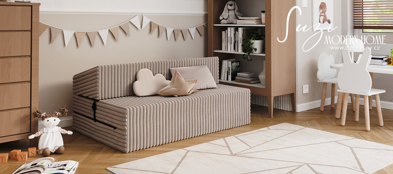 Rozkládací pohovka SUZI BÉŽOVÁ SZTRUKS 120x200 výška 14 cm