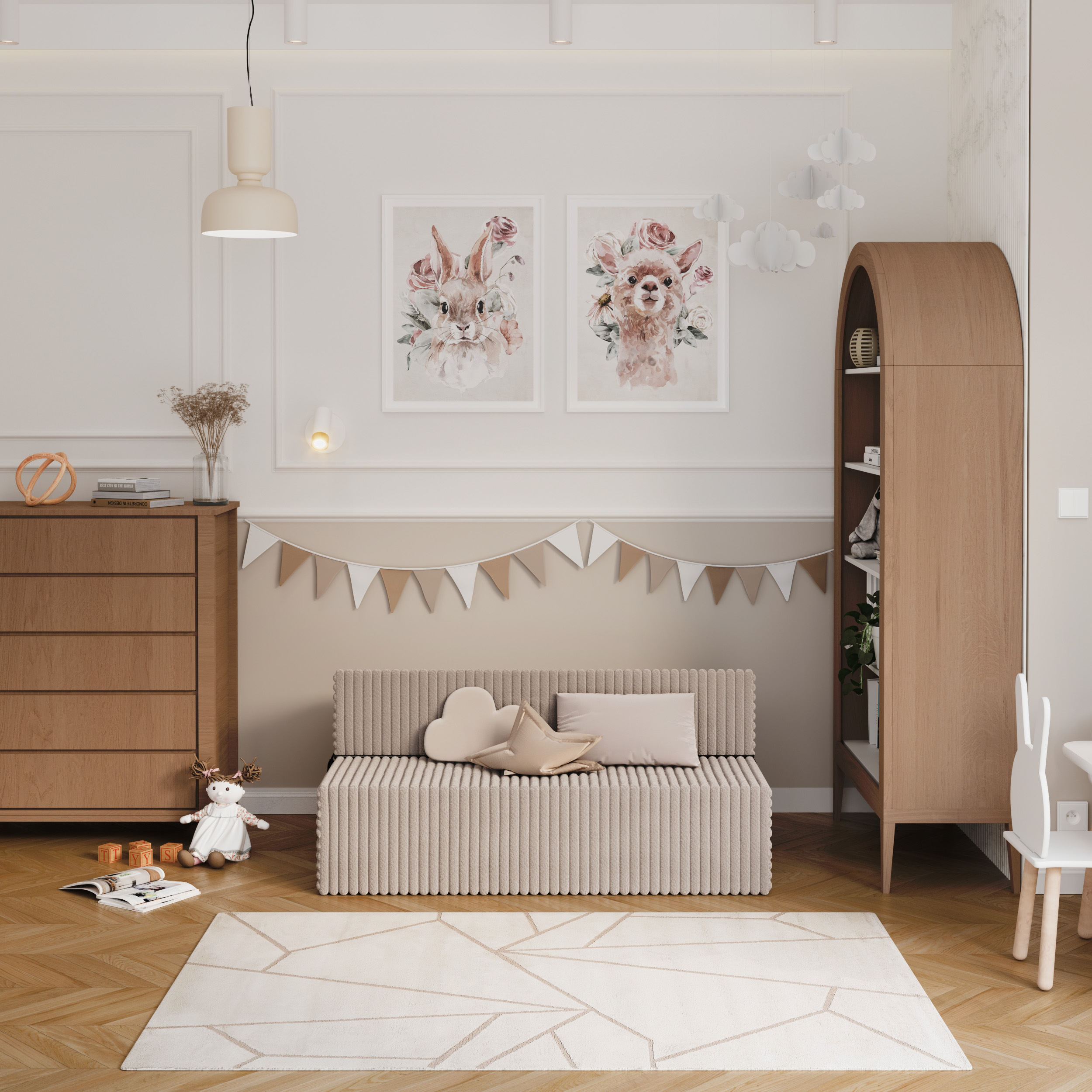 Rozkládací pohovka SUZI BÉŽOVÁ SZTRUKS 120x200 výška 14 cm