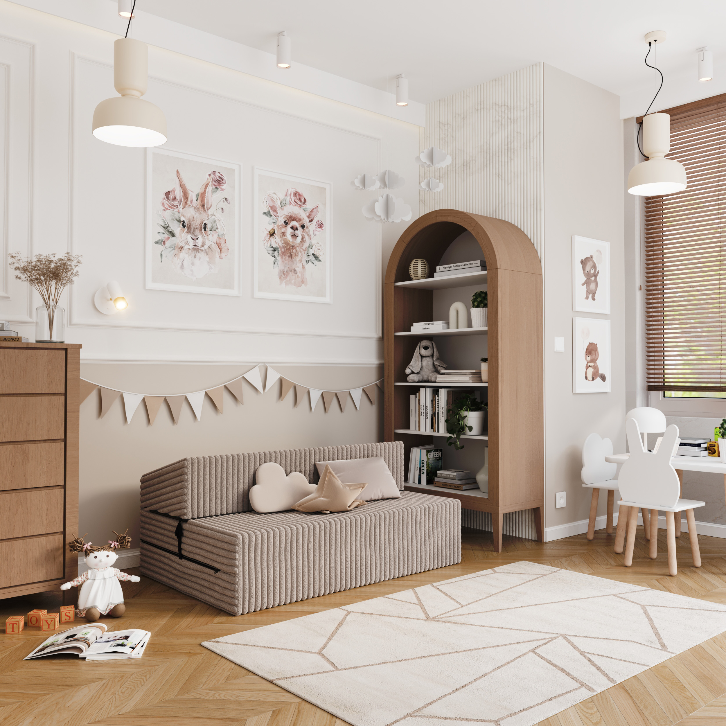 Rozkládací pohovka SUZI BÉŽOVÁ SZTRUKS 120x200 výška 14 cm