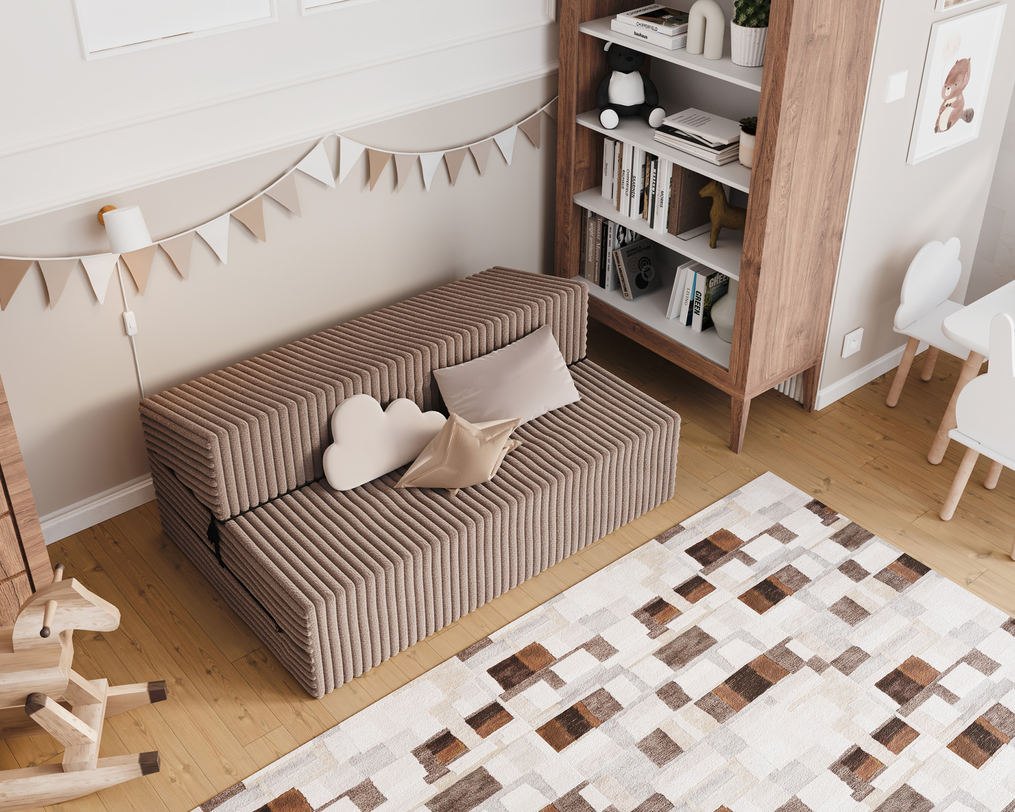 Rozkládací pohovka SUZI HNĚDÁ SZTRUKS 120x200 výška 14 cm