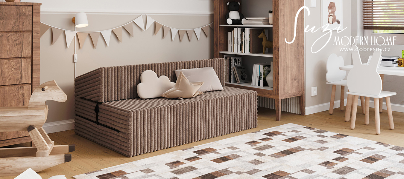 Rozkládací pohovka SUZI HNĚDÁ SZTRUKS 120x200 výška 14 cm