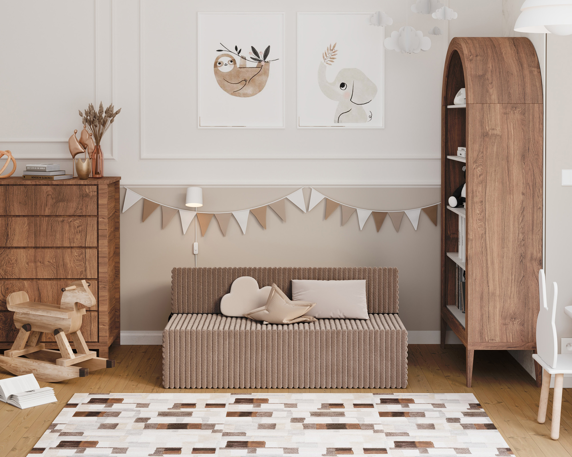 Rozkládací pohovka SUZI HNĚDÁ SZTRUKS 120x200 výška 14 cm