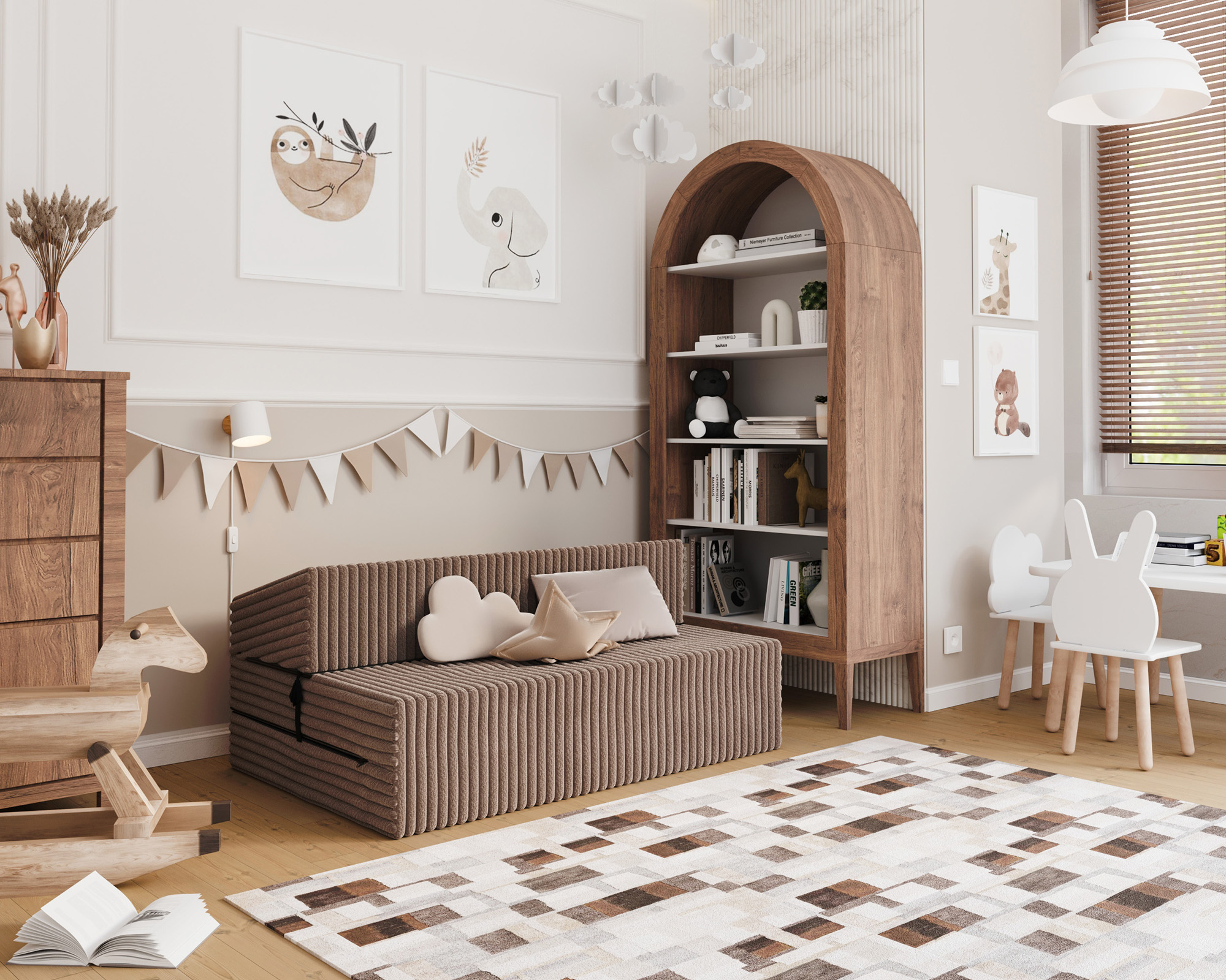 Rozkládací pohovka SUZI HNĚDÁ SZTRUKS 120x200 výška 14 cm