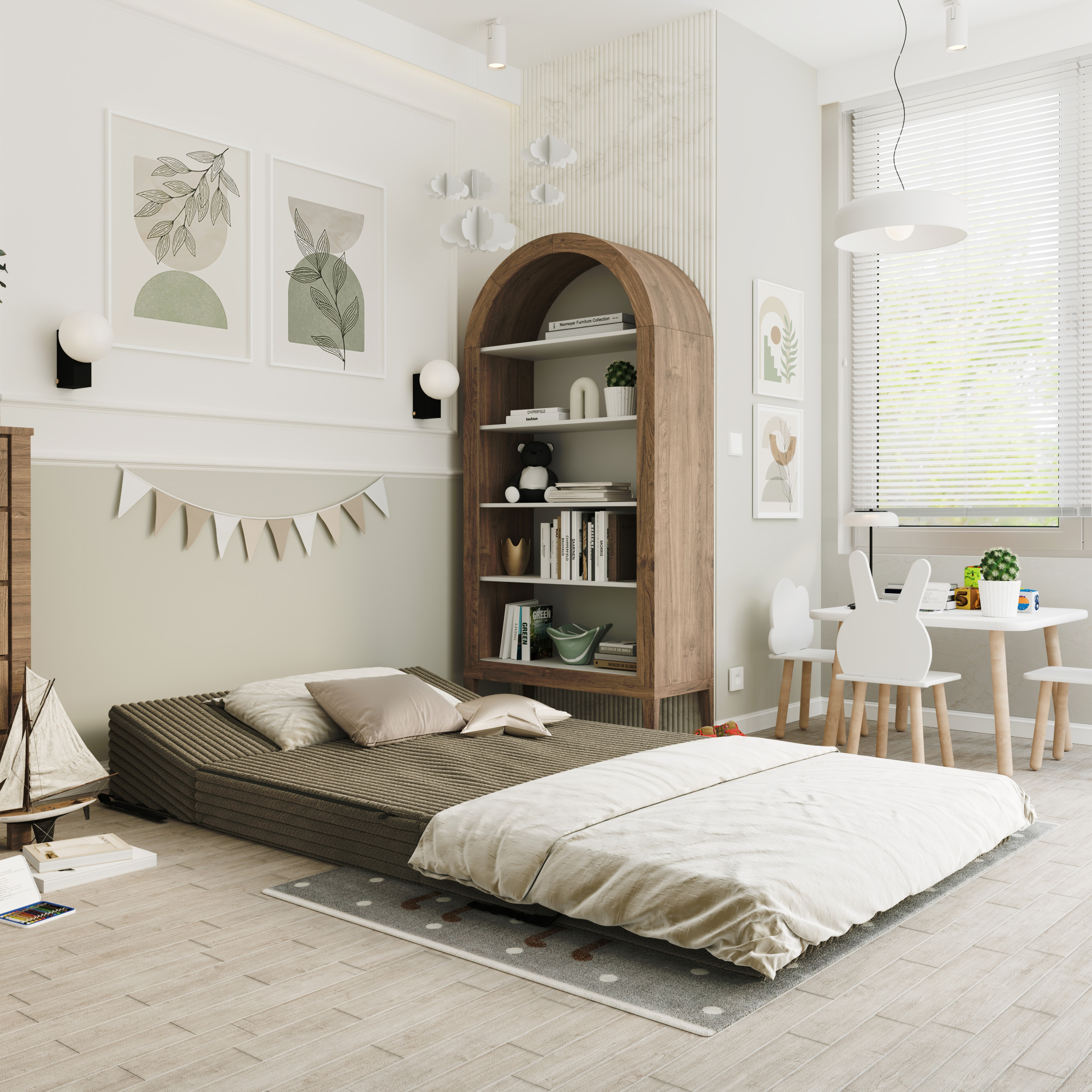 Rozkládací pohovka SUZI OLIVOVĚ ZELENÁ SZTRUKS 120x200 výška 14 cm