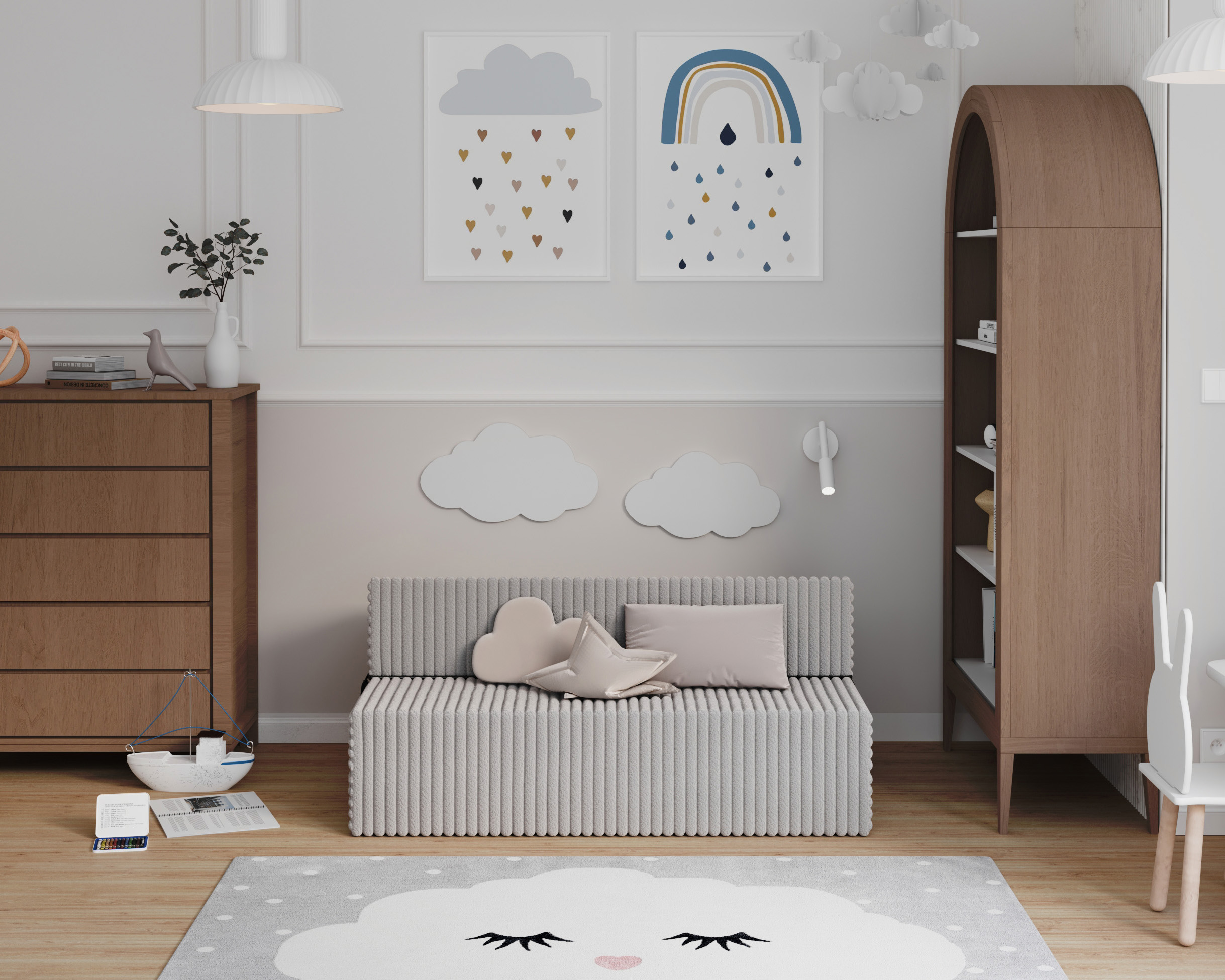 Rozkládací pohovka SUZI ŠEDÁ SZTRUKS 120x200 výška 14 cm