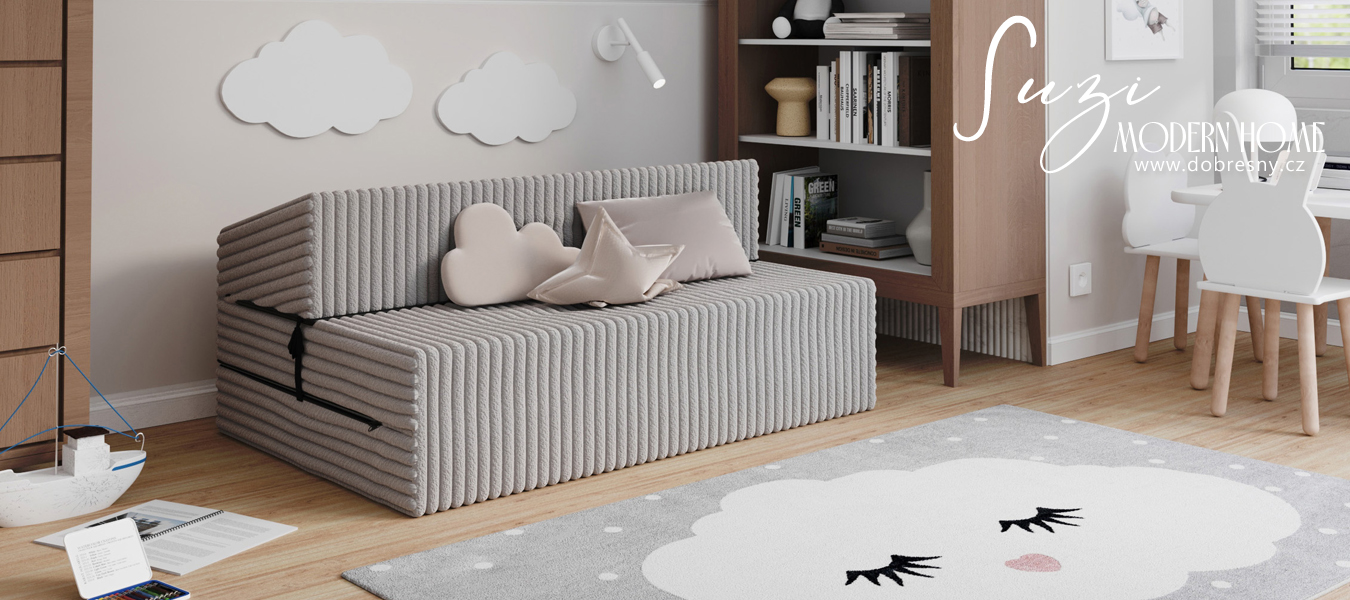 Rozkládací pohovka SUZI ŠEDÁ SZTRUKS 120x200 výška 14 cm