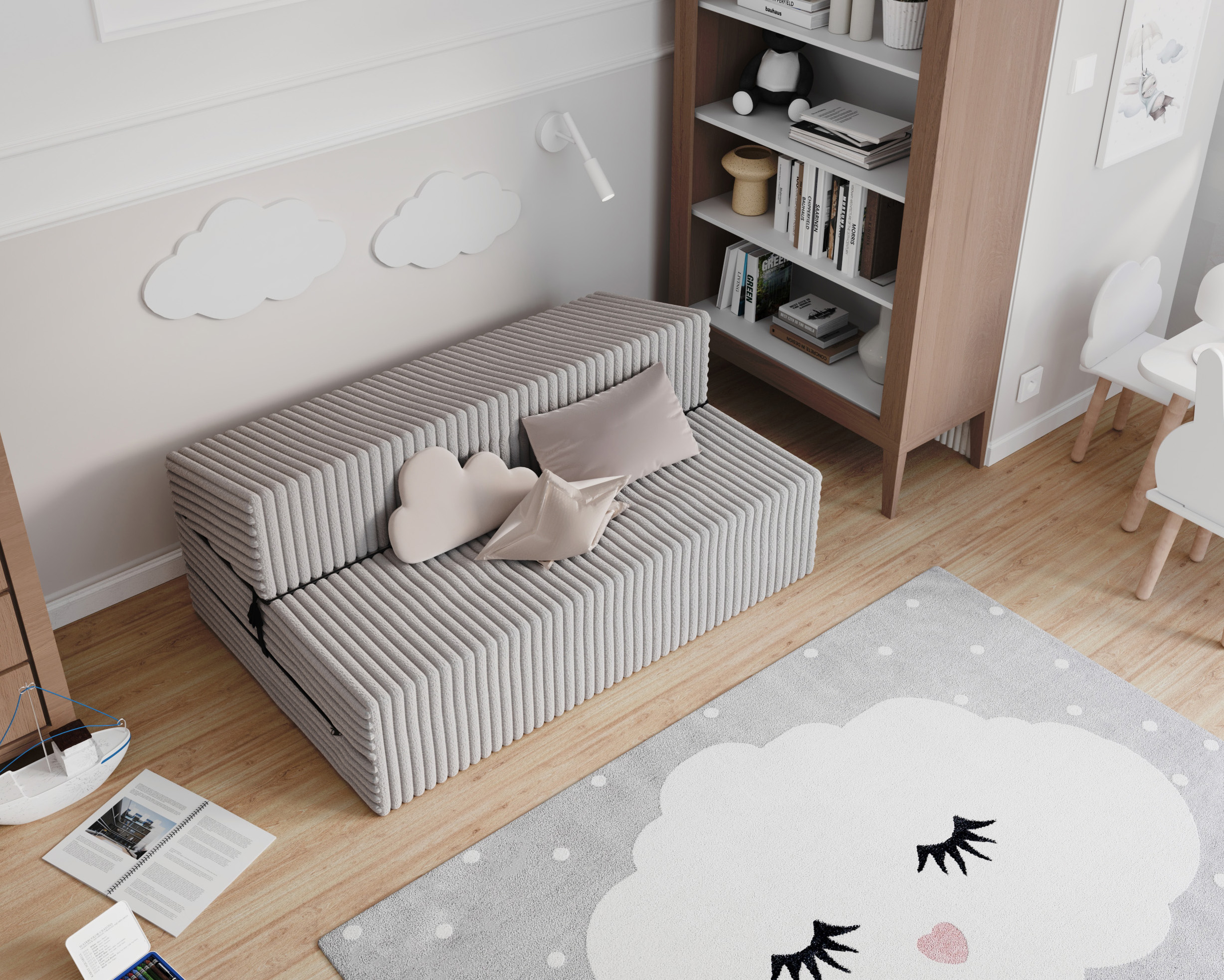 Rozkládací pohovka SUZI ŠEDÁ SZTRUKS 120x200 výška 14 cm