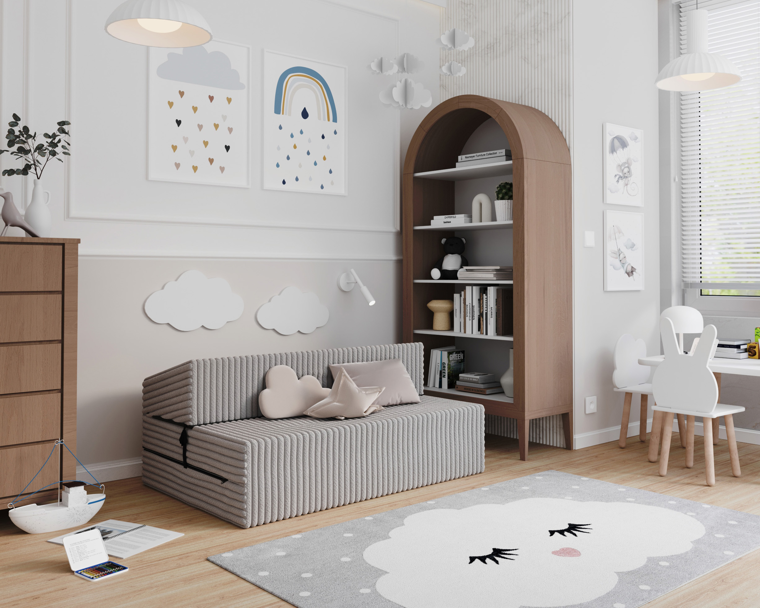 Rozkládací pohovka SUZI ŠEDÁ SZTRUKS 120x200 výška 14 cm