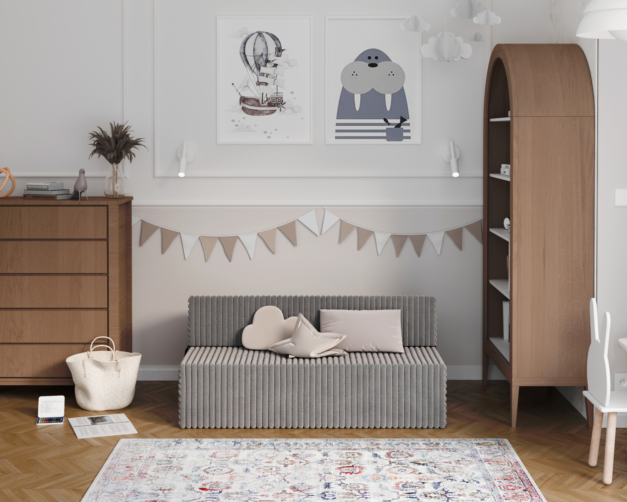 Rozkládací pohovka SUZI TMAVĚ ŠEDÁ SZTRUKS 120x200 výška 14 cm