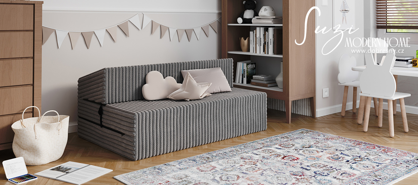 Rozkládací pohovka SUZI TMAVĚ ŠEDÁ SZTRUKS 120x200 výška 14 cm