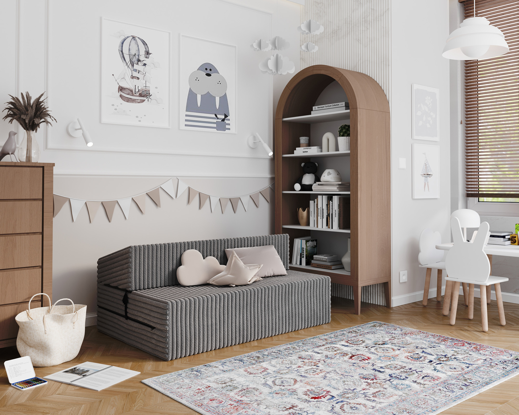 Rozkládací pohovka SUZI TMAVĚ ŠEDÁ SZTRUKS 120x200 výška 14 cm