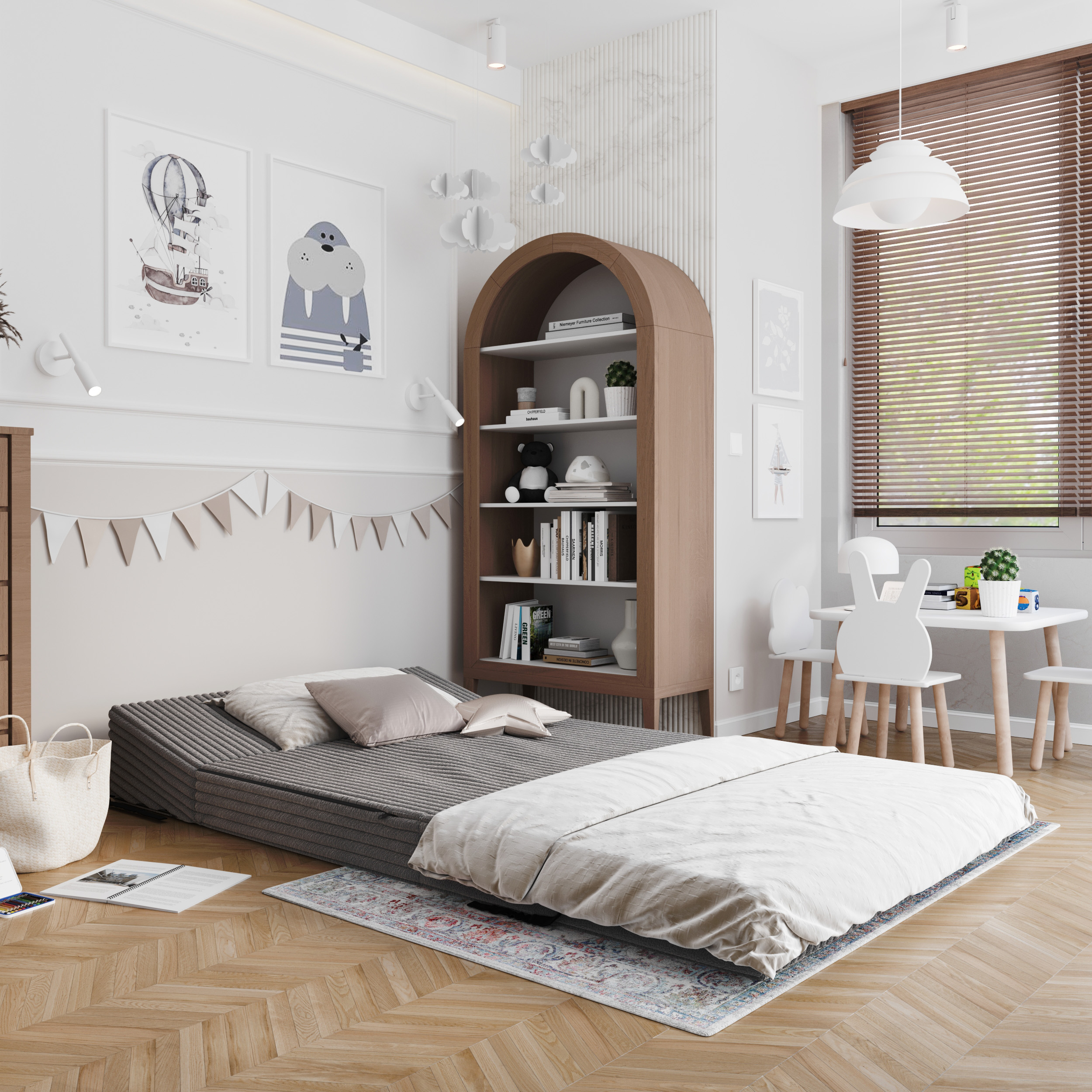 Rozkládací pohovka SUZI TMAVĚ ŠEDÁ SZTRUKS 120x200 výška 14 cm