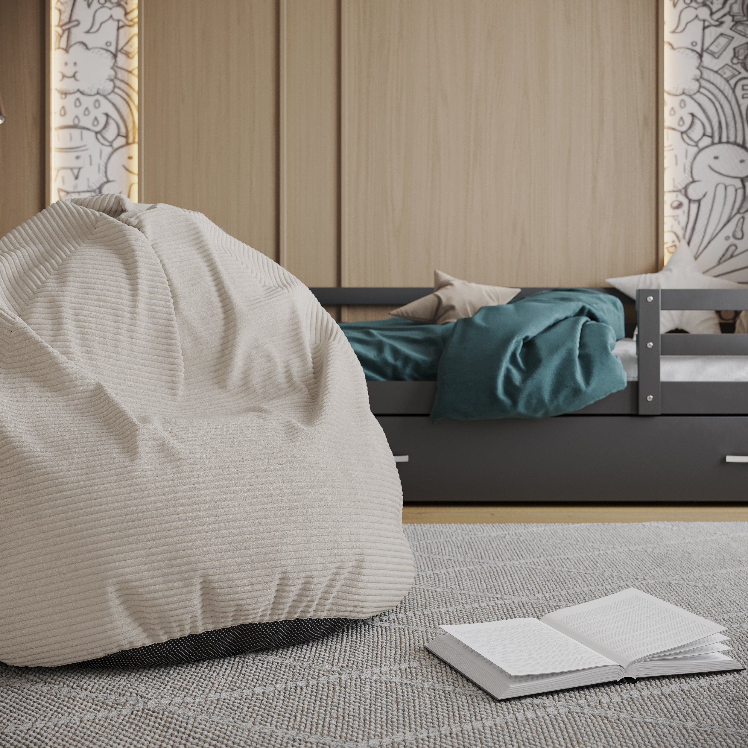 Sedací vak SAKO z manšestru SZTRUKS krémový 95x115 cm