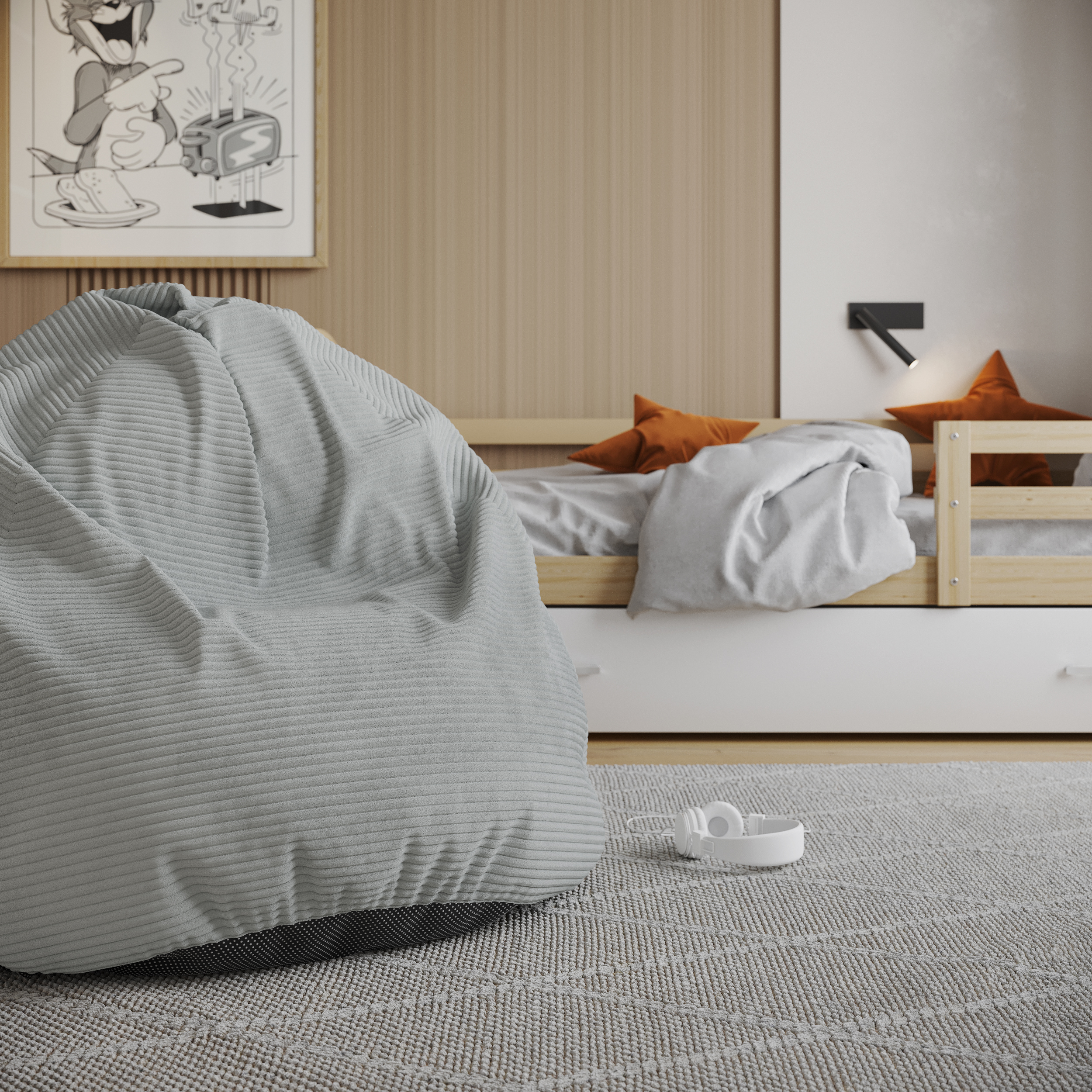 Sedací vak SAKO z manšestru SZTRUKS šedý 95x115 cm