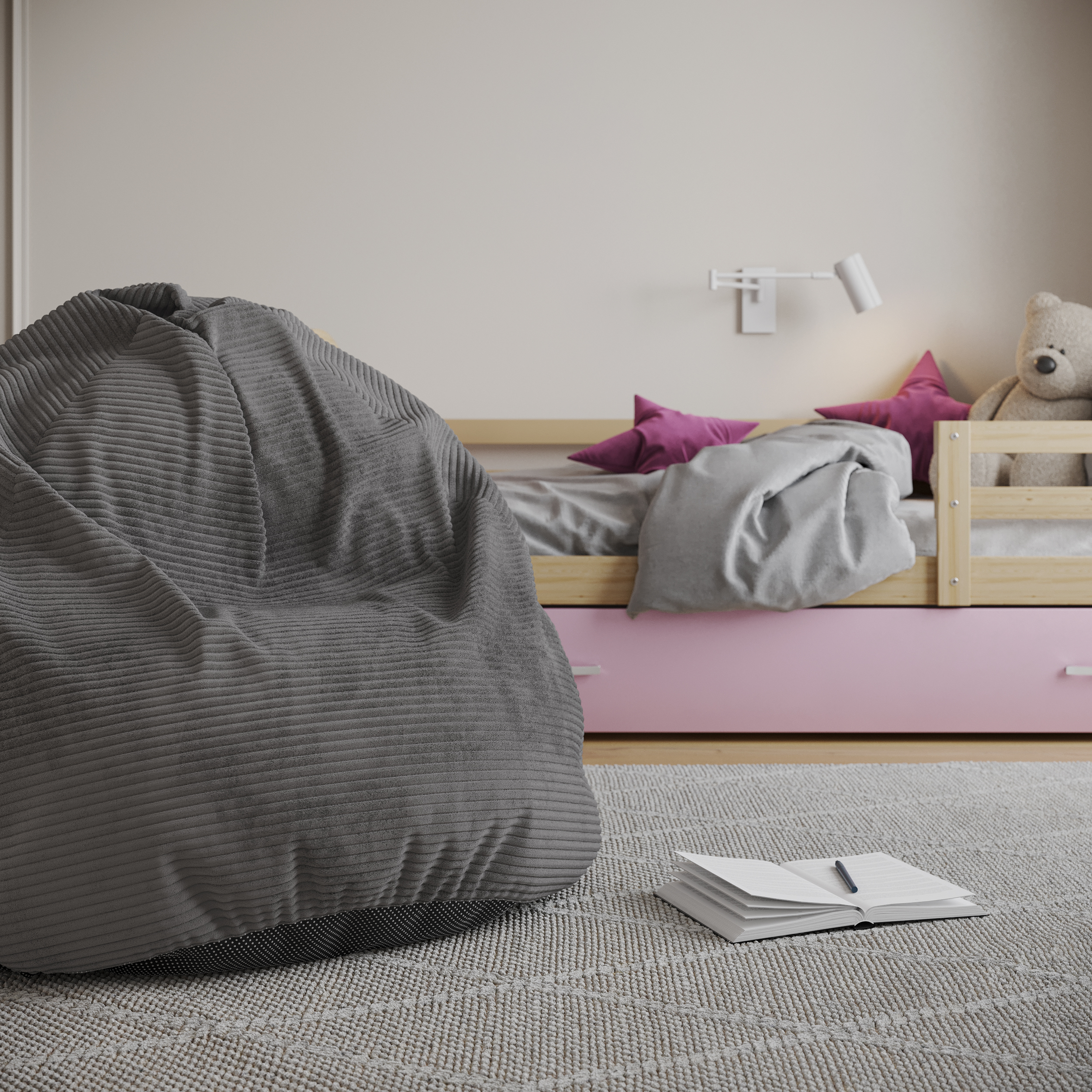 Sedací vak SAKO z manšestru SZTRUKS tmavě šedý 95x115 cm