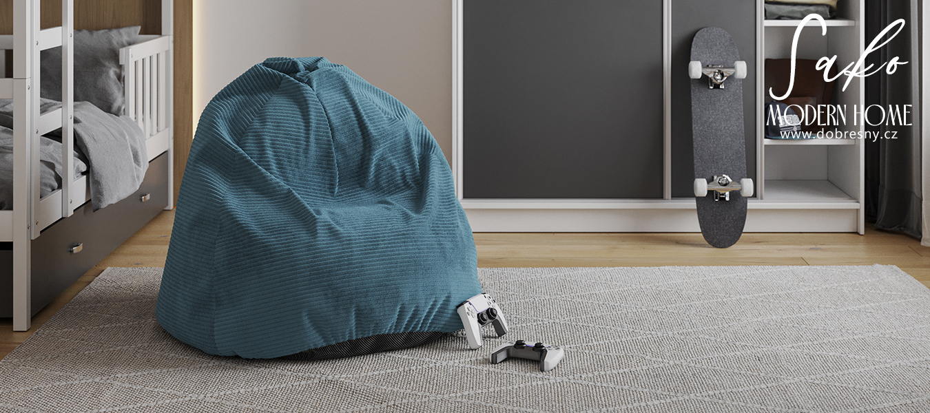 Sedací vak SAKO z manšestru SZTRUKS modrý 95x115 cm