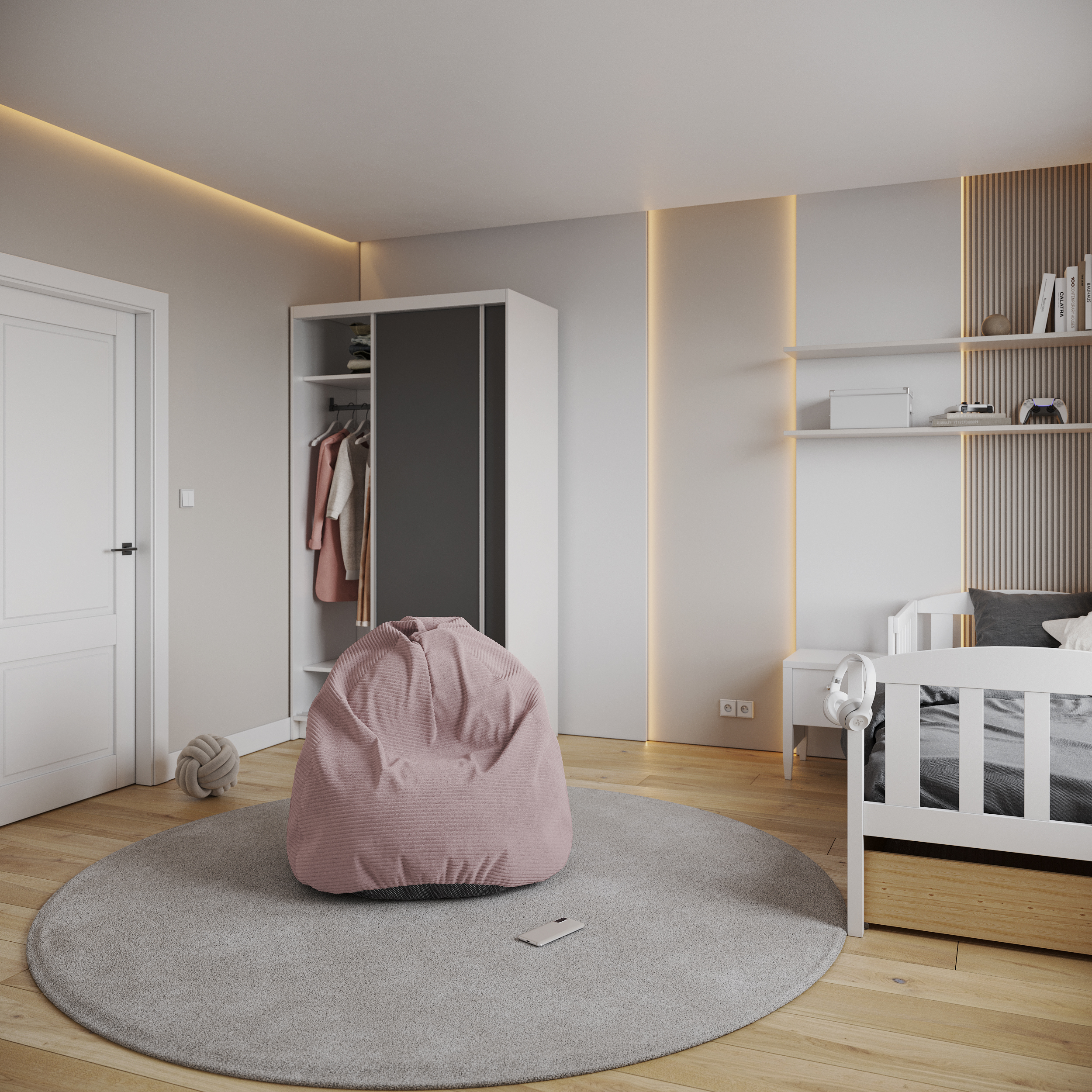 Sedací vak SAKO z manšestru SZTRUKS pudrově růžový 95x115 cm