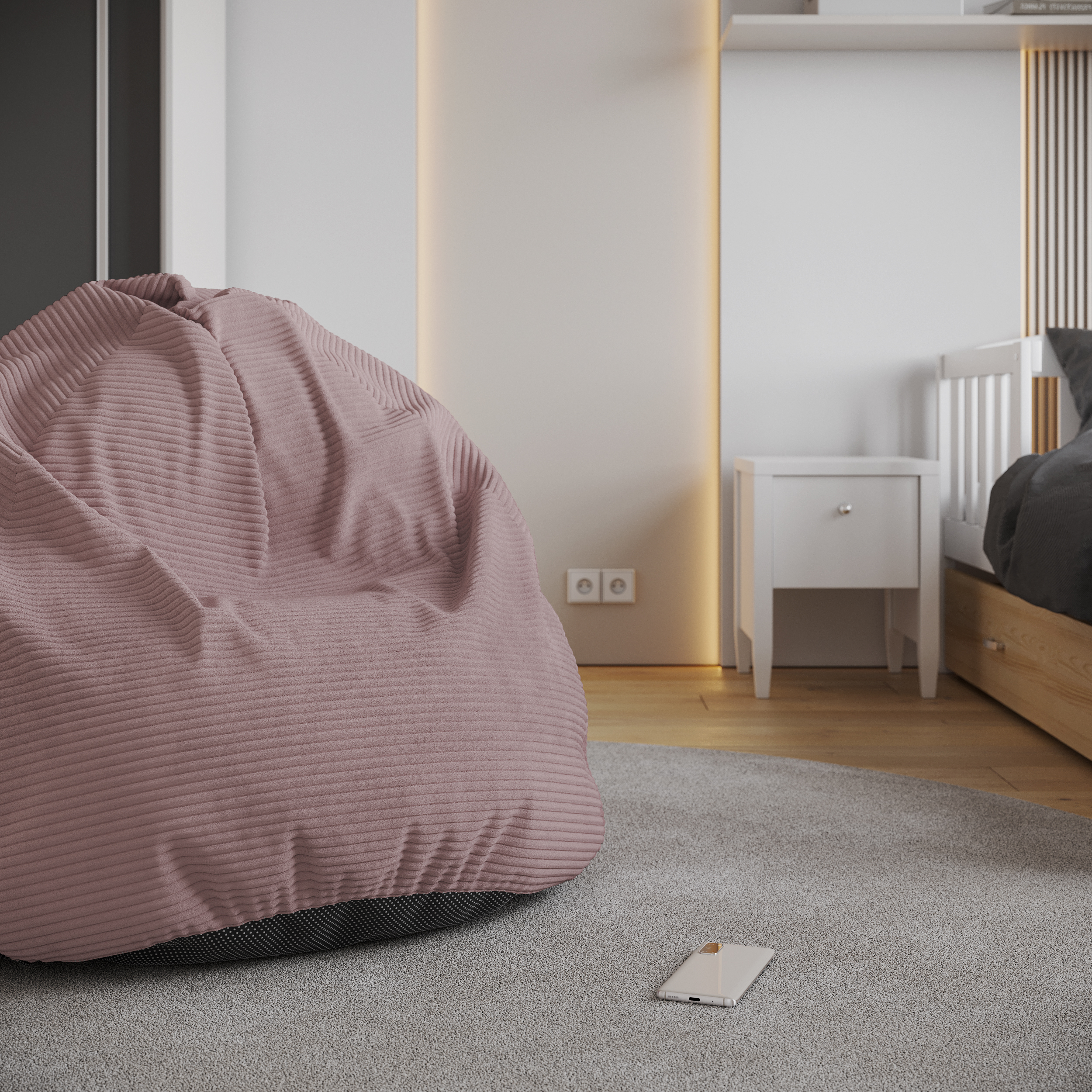 Sedací vak SAKO z manšestru SZTRUKS pudrově růžový 95x115 cm