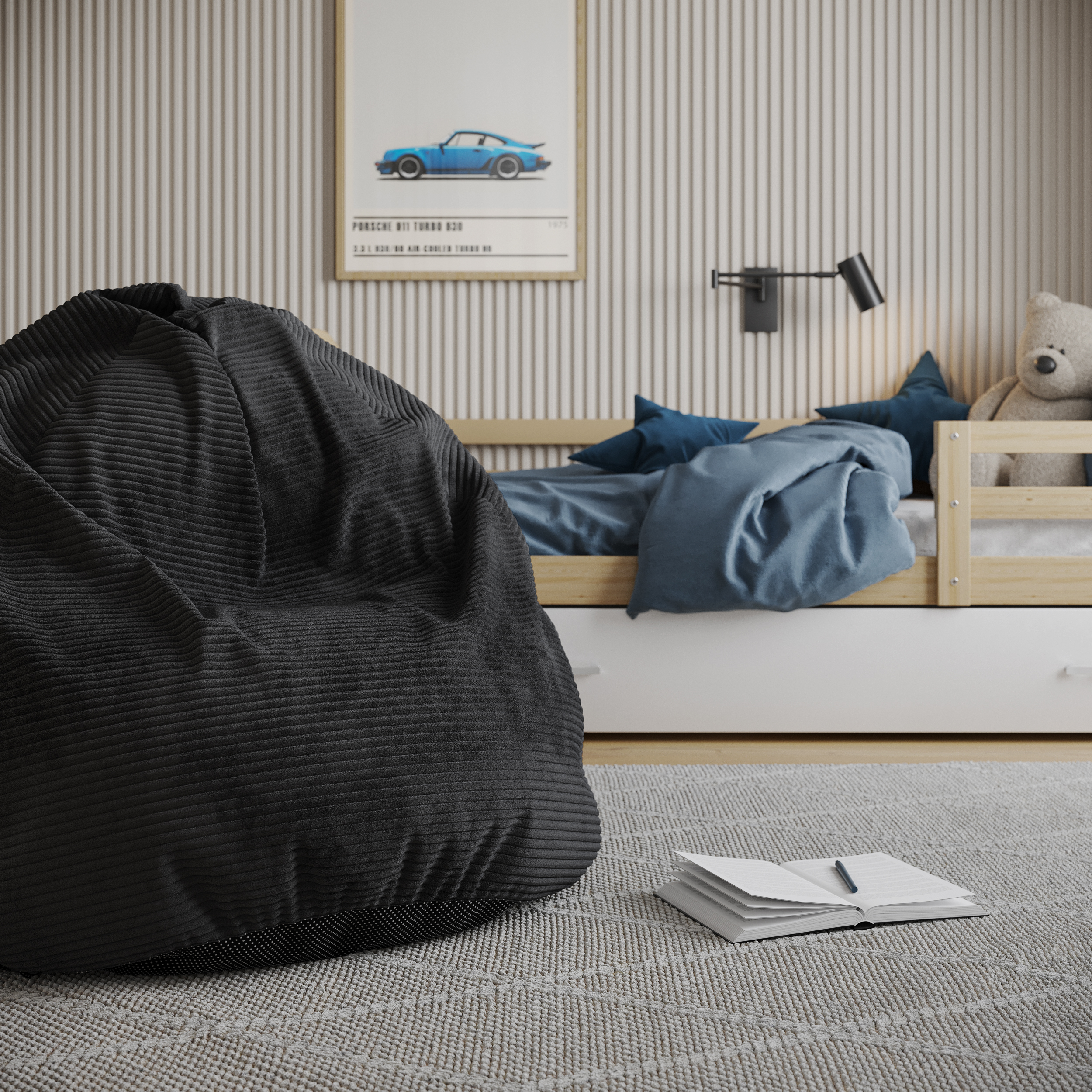 Sedací vak SAKO z manšestru SZTRUKS černý 95x115 cm