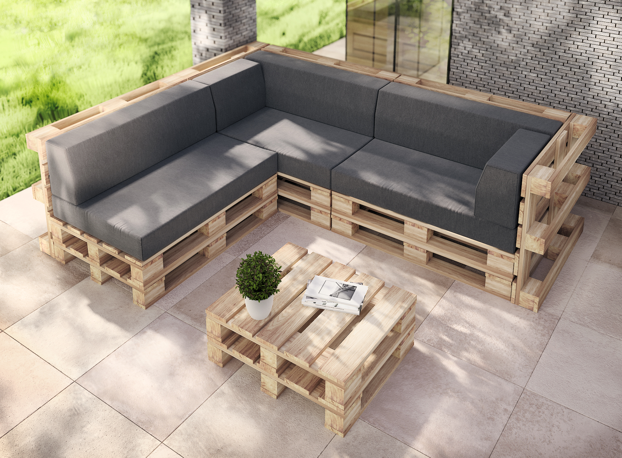 Zahradní sedáky a rohové opěrky na euro palety hydrofobní hnědé 120×78 cm