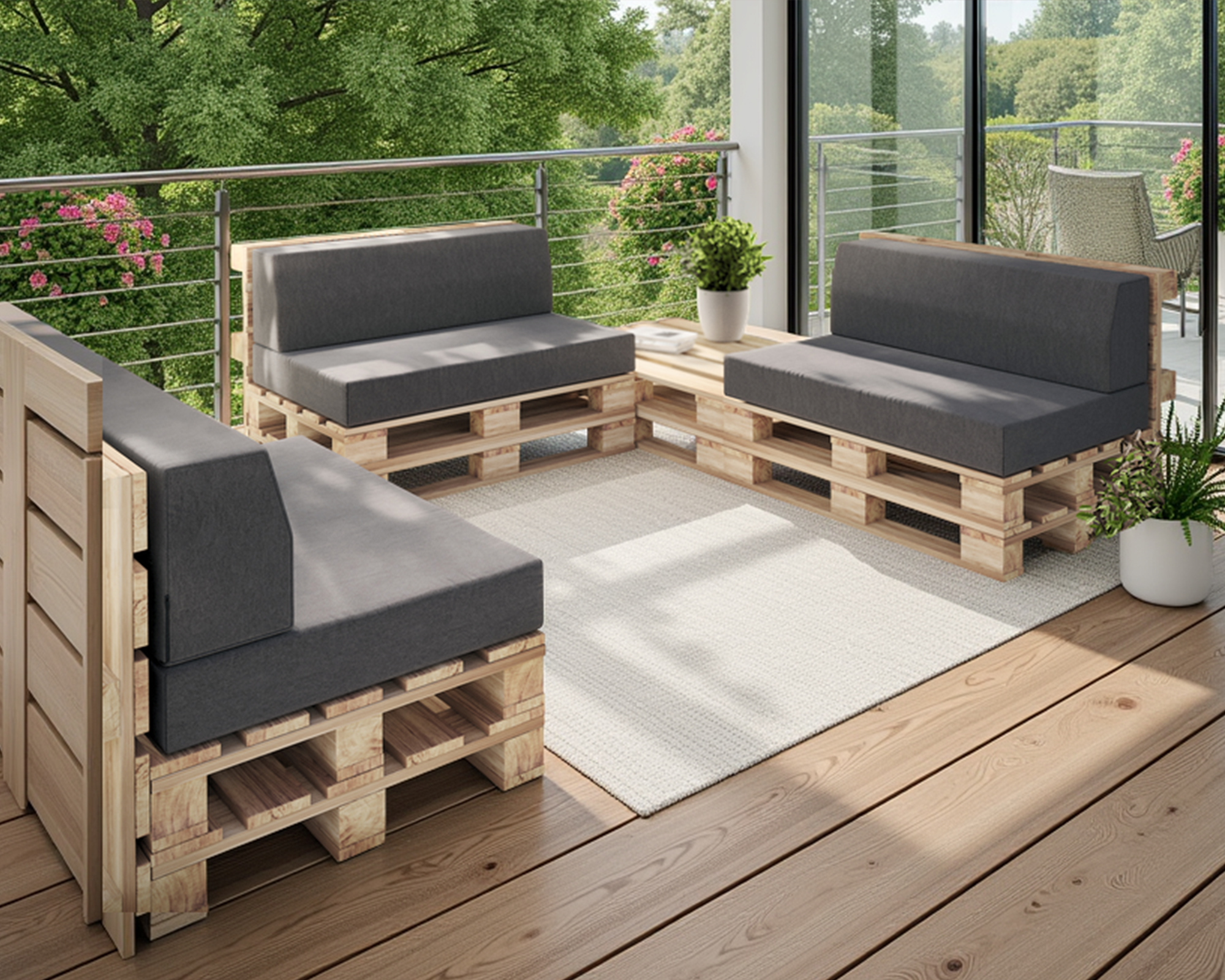 Zahradní sedáky a rohové opěrky na euro palety hydrofobní hnědé 120×78 cm