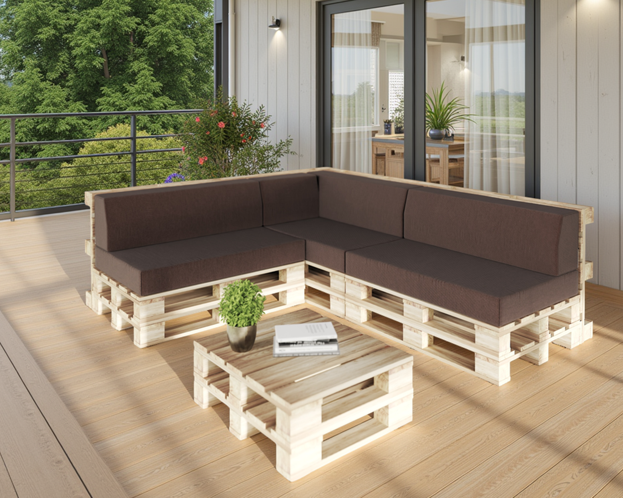 Zahradní sedáky a rohové opěrky na euro palety hydrofobní hnědé 120×78 cm