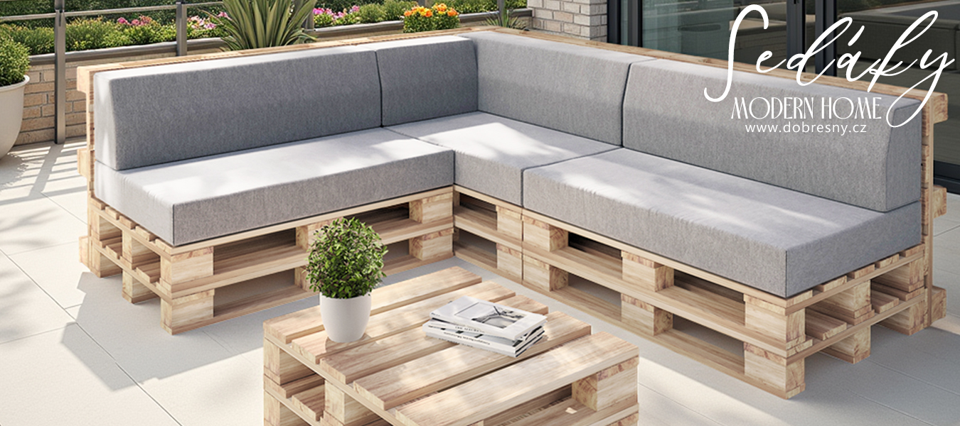 Zahradní sedáky a rohové opěrky na euro palety hydrofobní šedé 120×78 cm