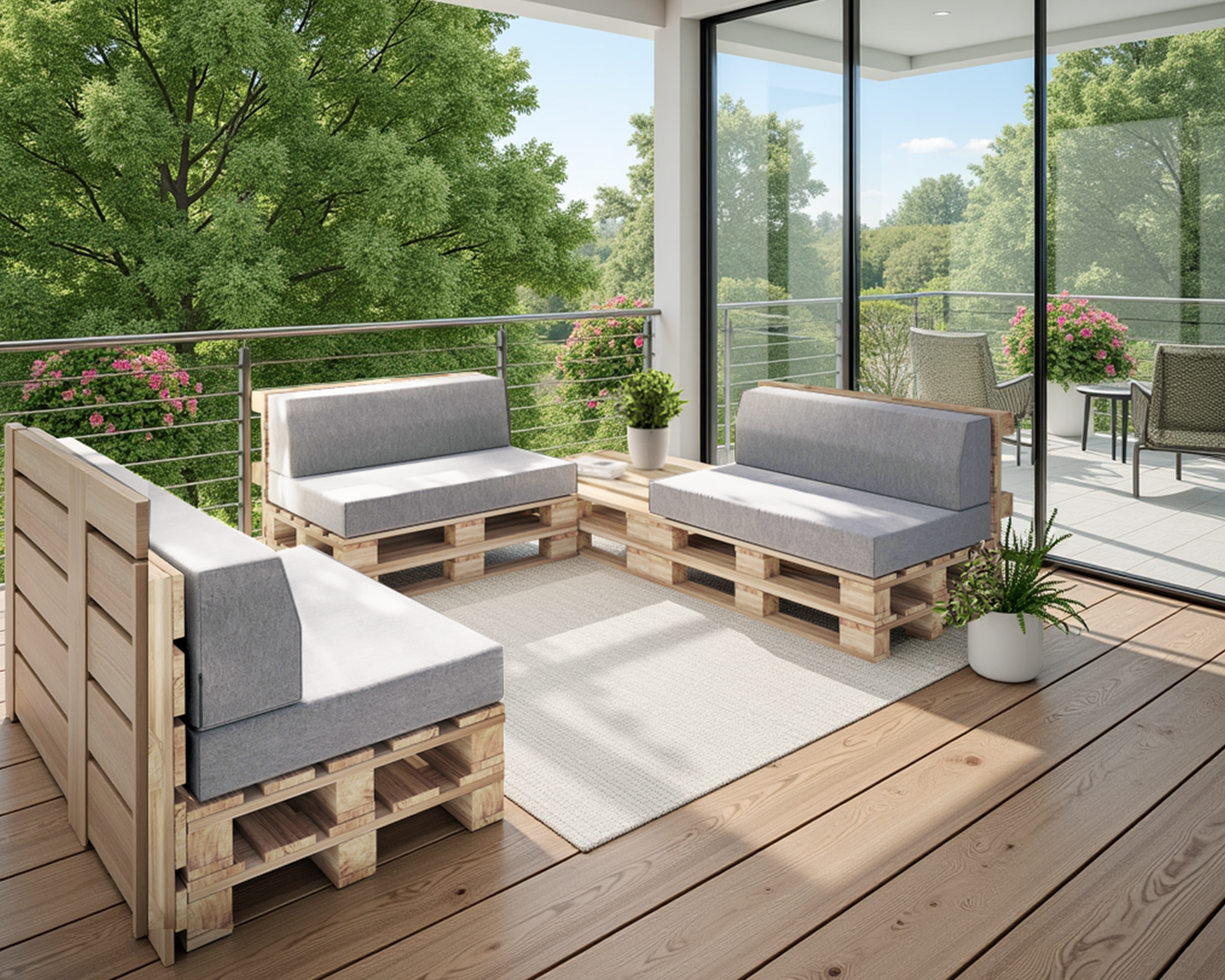 Zahradní sedáky a rohové opěrky na euro palety hydrofobní šedé 120×78 cm