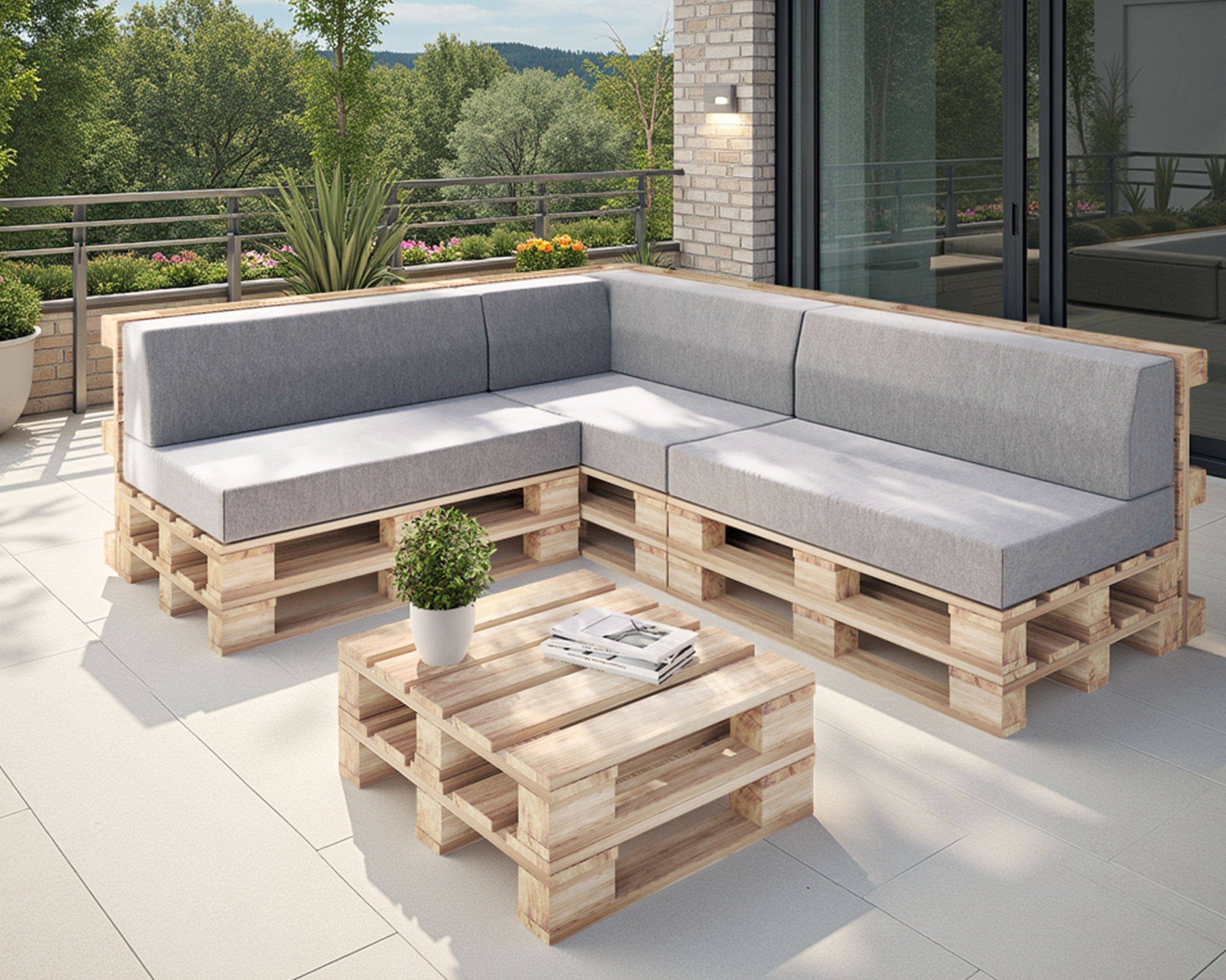 Zahradní sedáky a rohové opěrky na euro palety hydrofobní šedé 120×78 cm