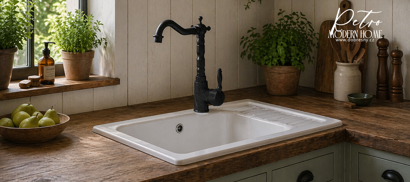 Kuchyňská baterie RETRO 3 černá s texturou žuly