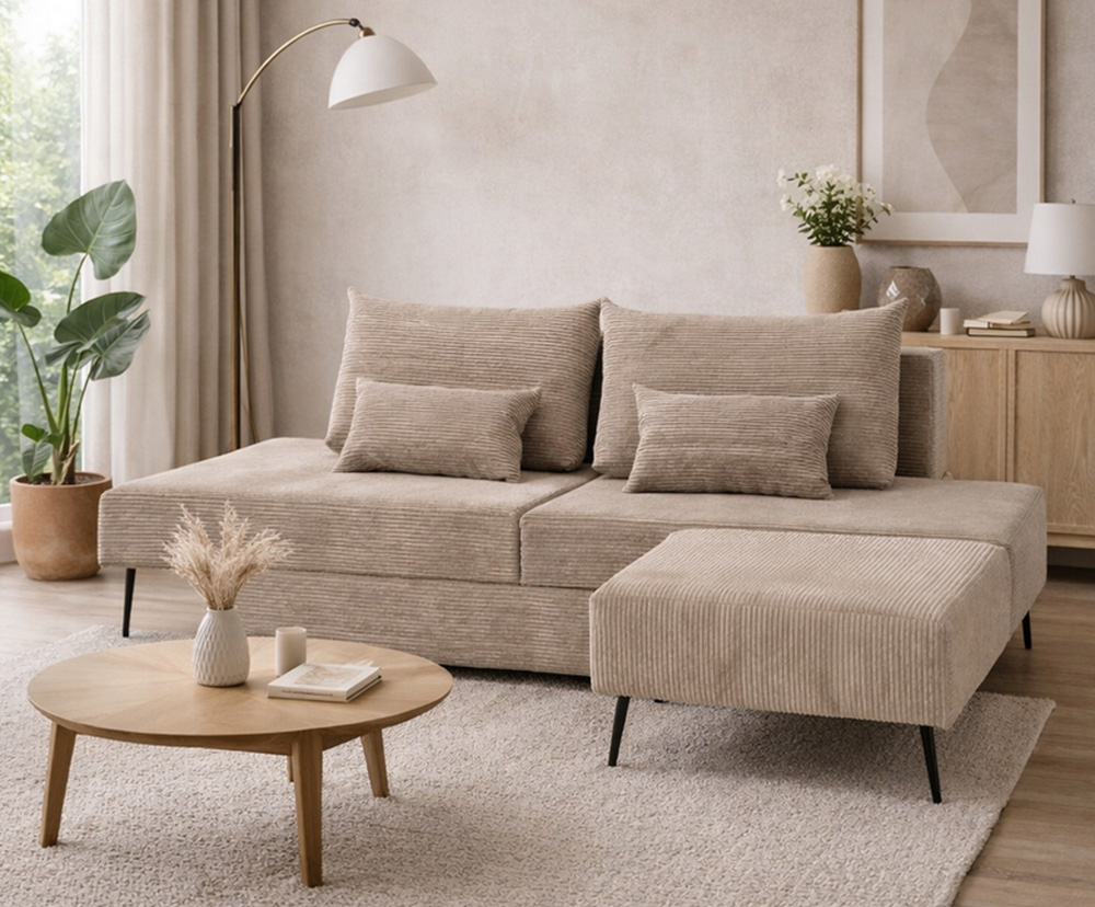 Čalouněný taburet pro modulární rohovou sestavu MIRANO BÉŽOVÝ SZTRUKS