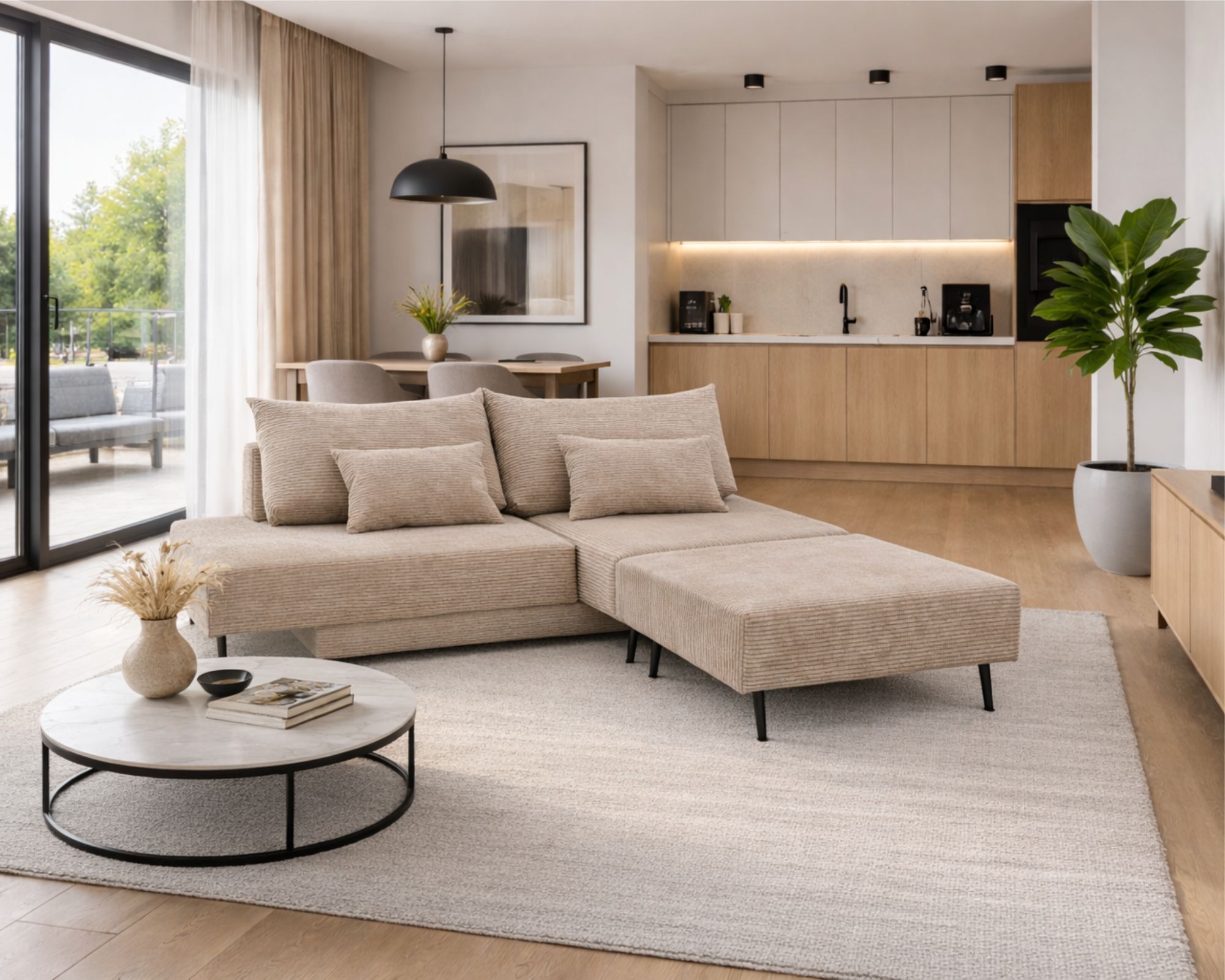 Čalouněný taburet pro modulární rohovou sestavu MIRANO BÉŽOVÝ SZTRUKS