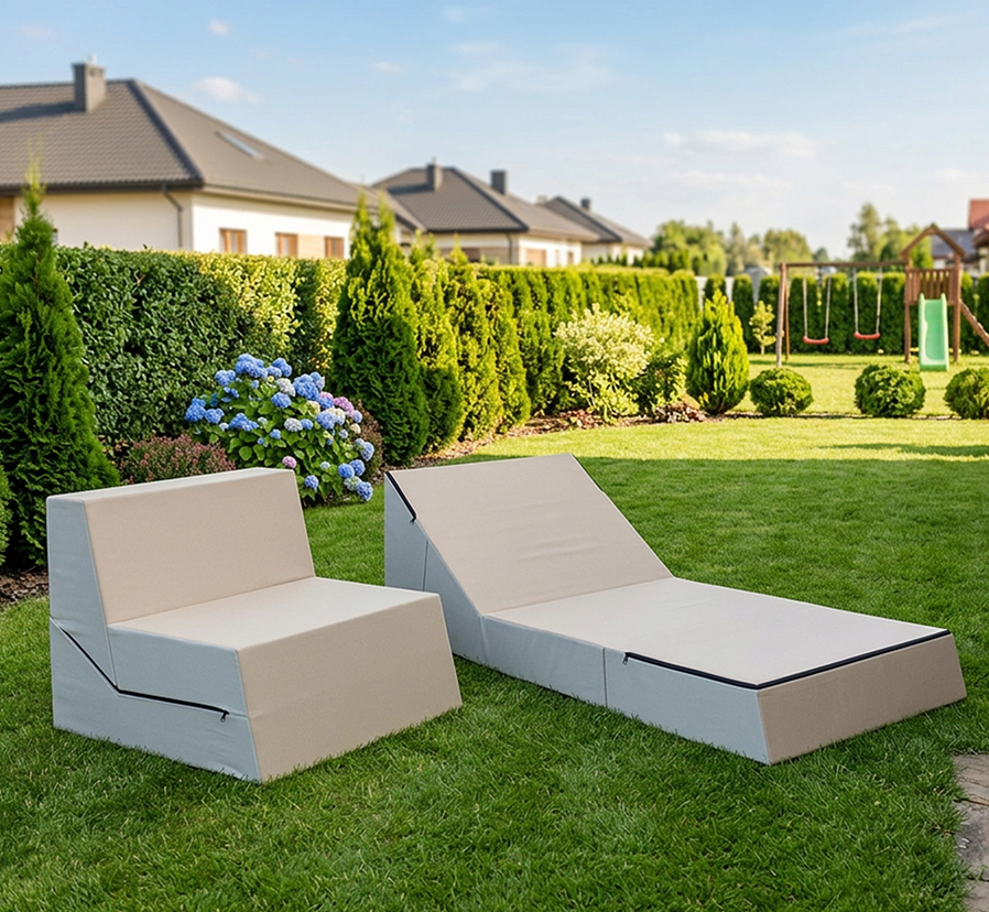 Rozkládací zahradní lehátko CALMA béžové voděodolné 80×190 cm