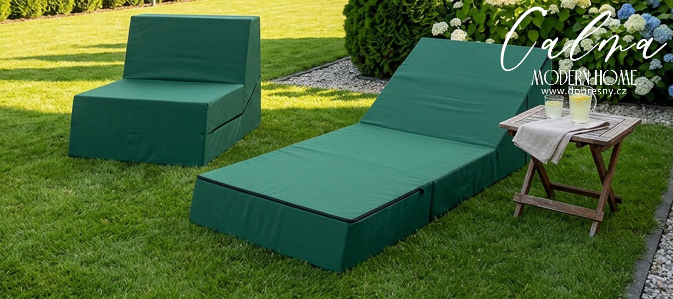 Rozkládací zahradní lehátko CALMA zelené voděodolné 80×190 cm