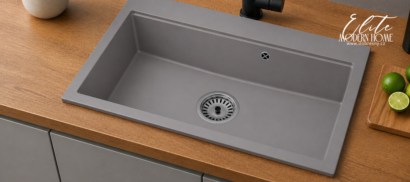 Granitový dřez ELITE 90 ŠEDÝ 90 x 50 x 21cm
