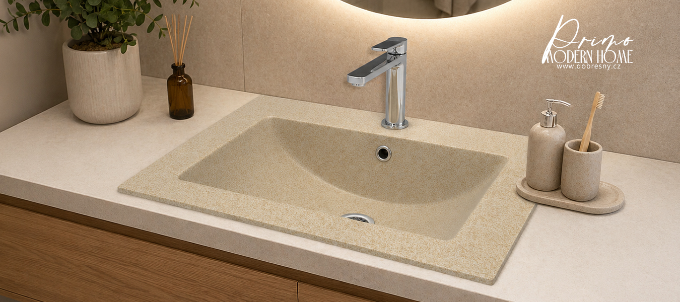 Zápustné granitové umyvadlo PRIMO 61cm, BÉŽOVÁ