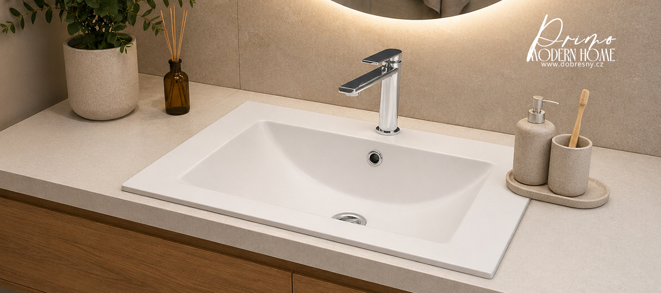 Zápustné granitové umyvadlo PRIMO 61cm, BÍLÁ
