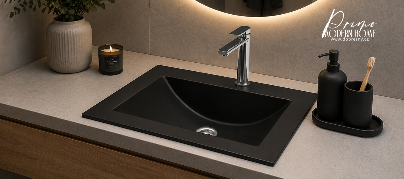Zápustné granitové umyvadlo PRIMO 61cm, ČERNÁ