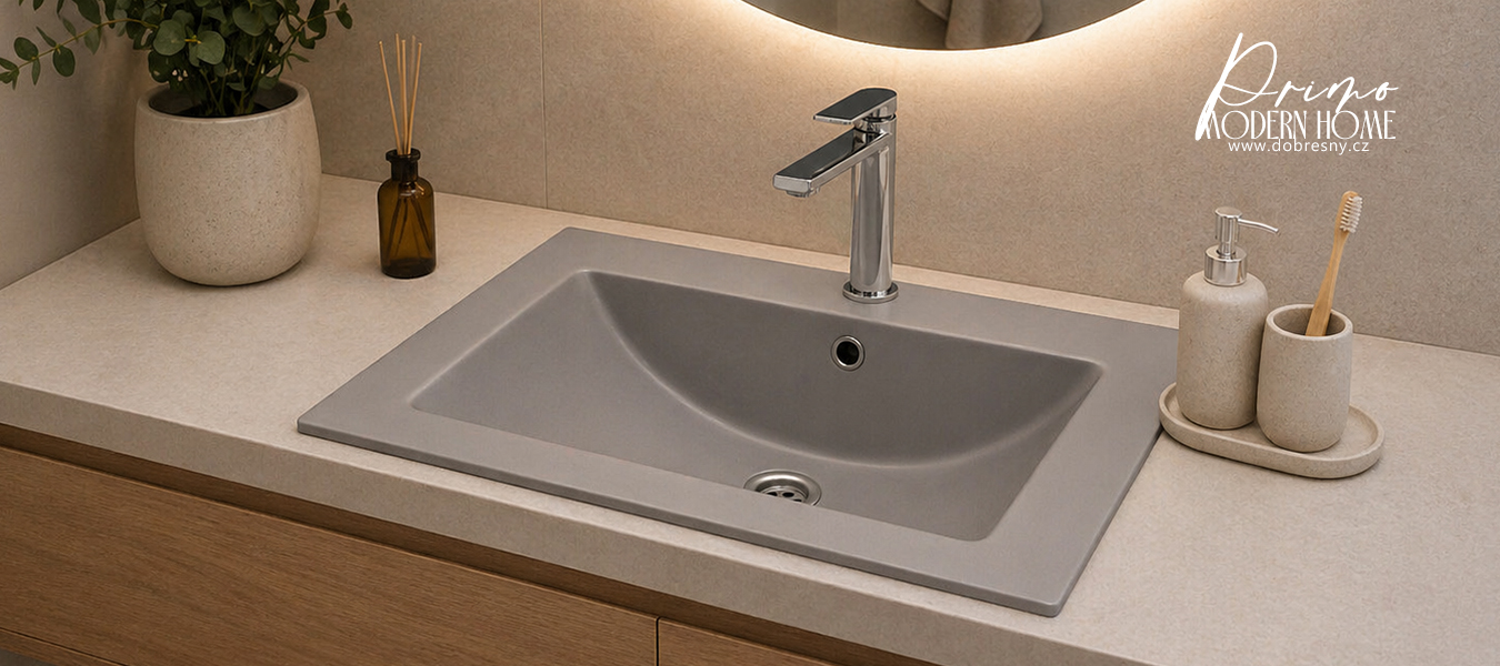 Zápustné granitové umyvadlo PRIMO 61cm, ŠEDÁ